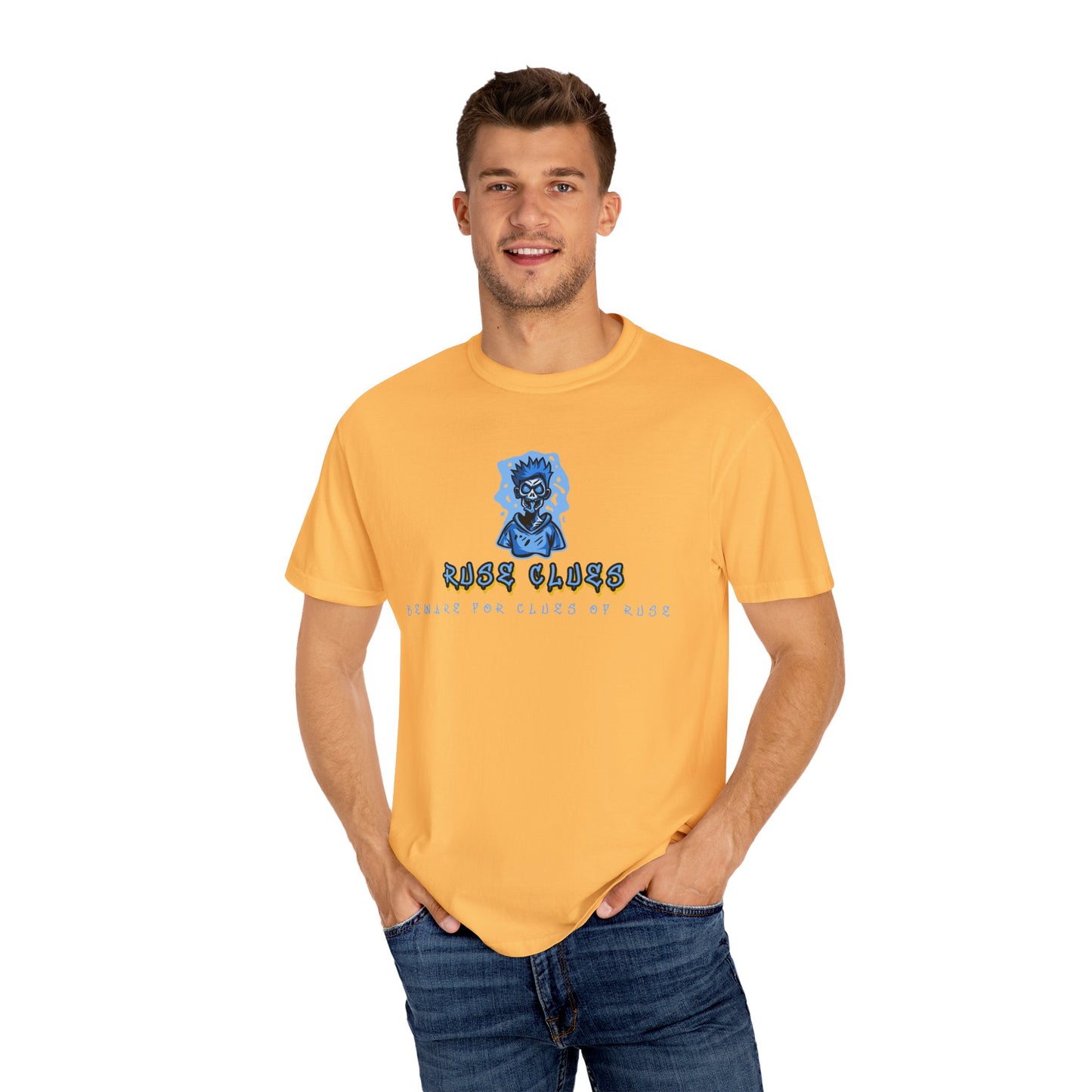 Garment-Dyed Ruse Clues T-Shirt - Unisex Graphic Shirt, Casual Wear, Gift for Friends, Street Fashion, Beach Day