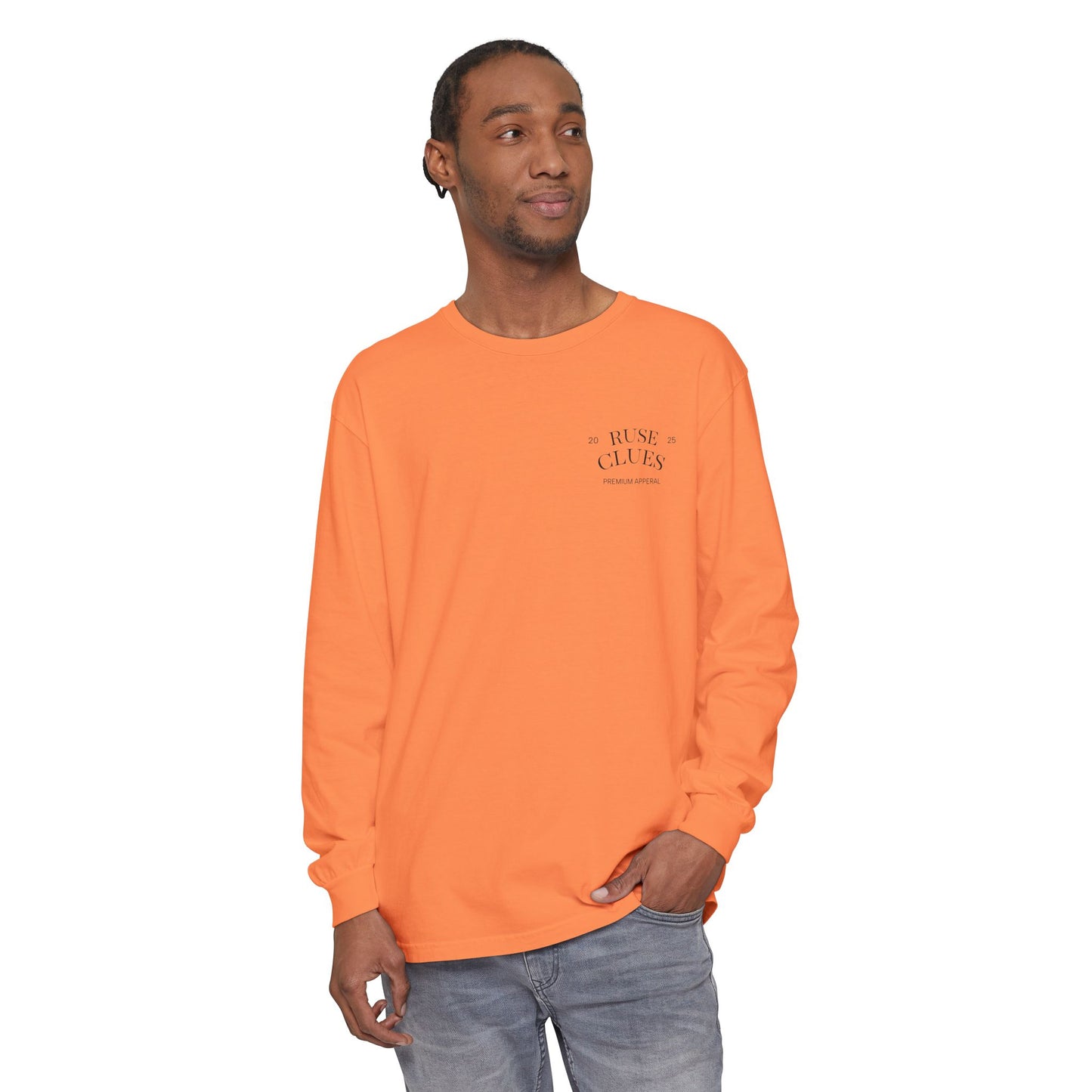 Unisex Garment-Dyed Long Sleeve Ruse Clues Tee, Casual Everyday Wear, Gift for Friends, Stylish Layering Piece, Trendy Fashion Statement