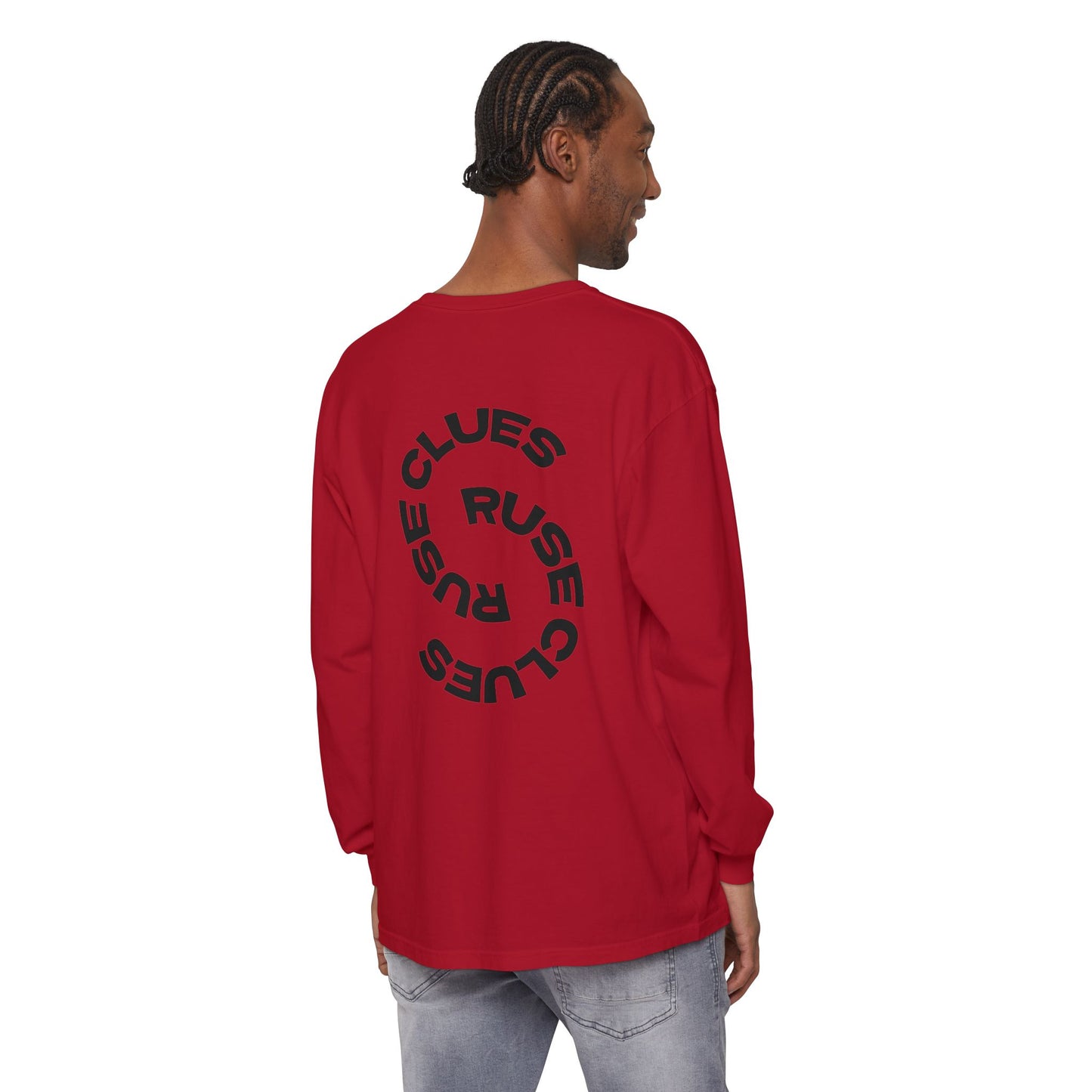 Unisex Garment-Dyed Long Sleeve Ruse Clues Tee, Casual Everyday Wear, Gift for Friends, Stylish Layering Piece, Trendy Fashion Statement