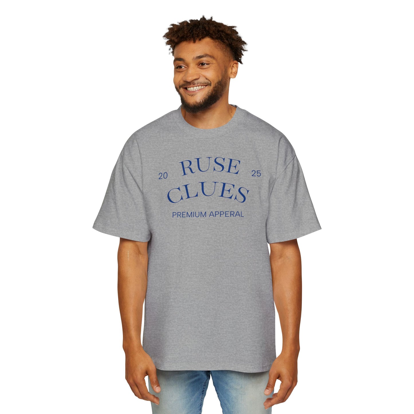 Men's Heavy Oversized Blue Print Ruse Clues Tee, Casual Fashion Shirt, Streetwear Top, Gift for Him, Comfort Tee, Everyday Wear