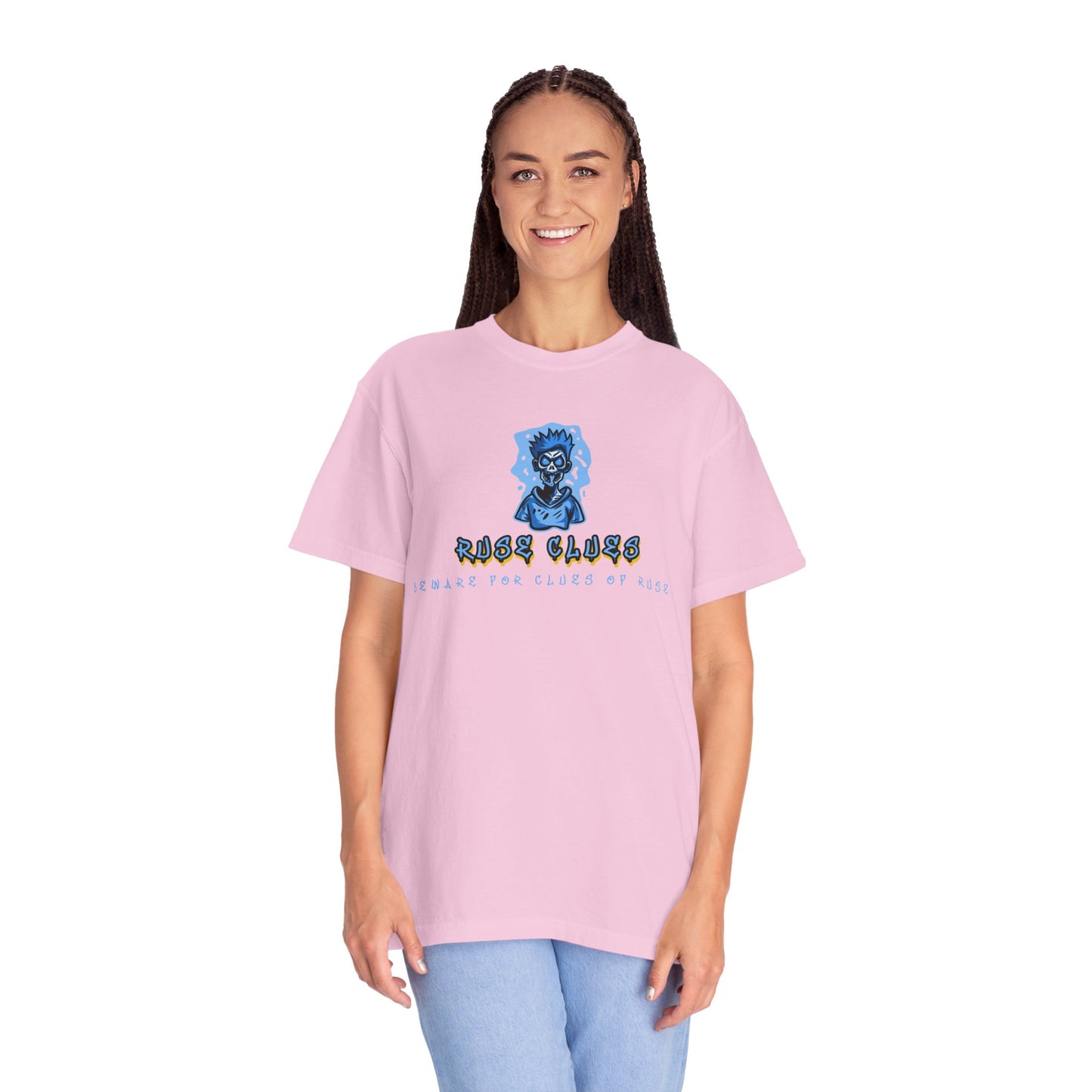 Garment-Dyed Ruse Clues T-Shirt - Unisex Graphic Shirt, Casual Wear, Gift for Friends, Street Fashion, Beach Day