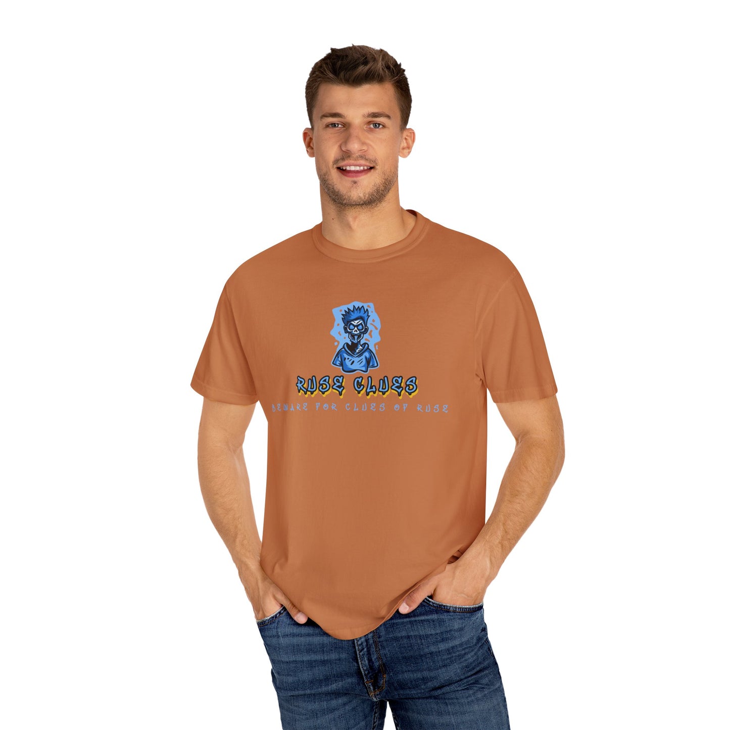 Garment-Dyed Ruse Clues T-Shirt - Unisex Graphic Shirt, Casual Wear, Gift for Friends, Street Fashion, Beach Day
