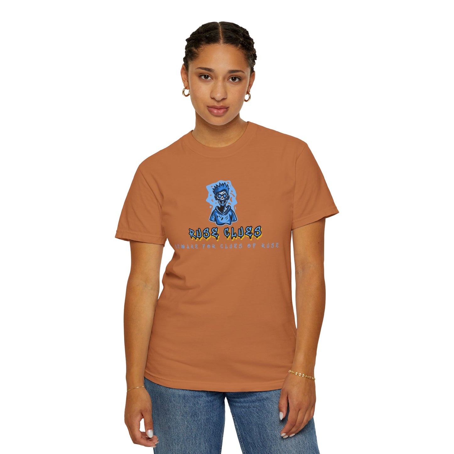 Garment-Dyed Ruse Clues T-Shirt - Unisex Graphic Shirt, Casual Wear, Gift for Friends, Street Fashion, Beach Day