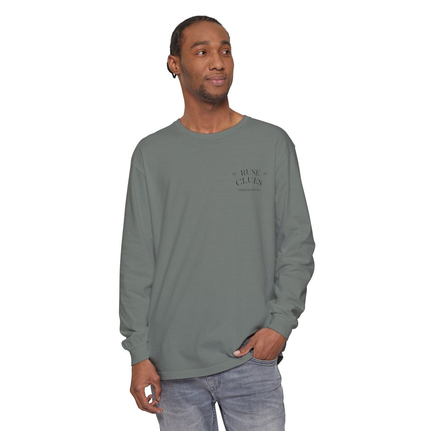 Unisex Garment-Dyed Long Sleeve Ruse Clues Tee, Casual Everyday Wear, Gift for Friends, Stylish Layering Piece, Trendy Fashion Statement