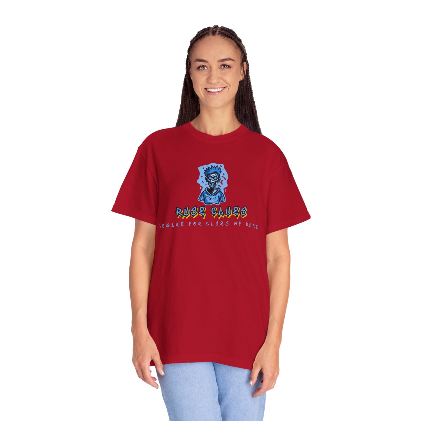 Garment-Dyed Ruse Clues T-Shirt - Unisex Graphic Shirt, Casual Wear, Gift for Friends, Street Fashion, Beach Day