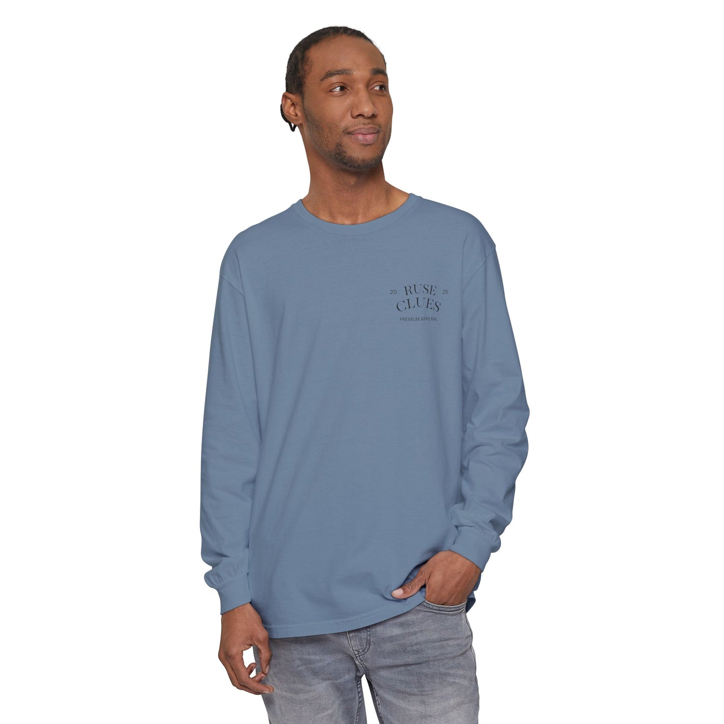 Unisex Garment-Dyed Long Sleeve Ruse Clues Tee, Casual Everyday Wear, Gift for Friends, Stylish Layering Piece, Trendy Fashion Statement