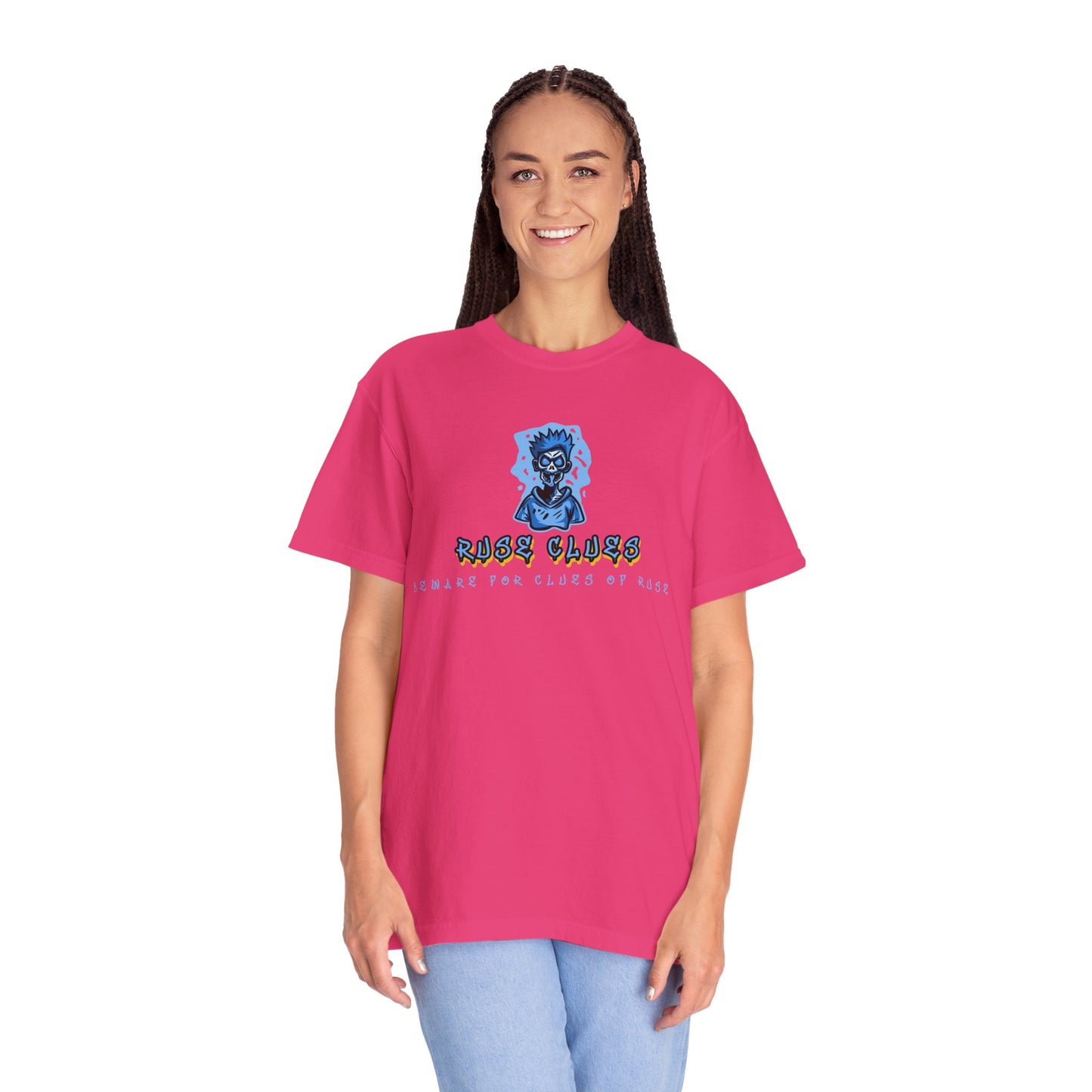 Garment-Dyed Ruse Clues T-Shirt - Unisex Graphic Shirt, Casual Wear, Gift for Friends, Street Fashion, Beach Day