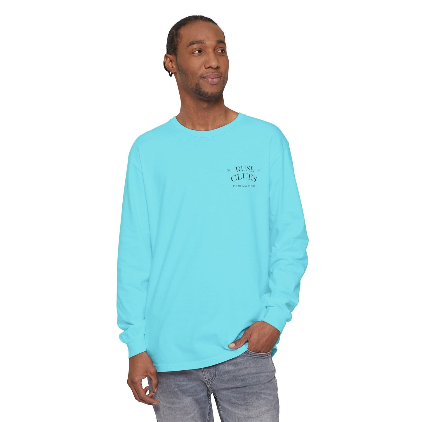 Unisex Garment-Dyed Long Sleeve Ruse Clues Tee, Casual Everyday Wear, Gift for Friends, Stylish Layering Piece, Trendy Fashion Statement