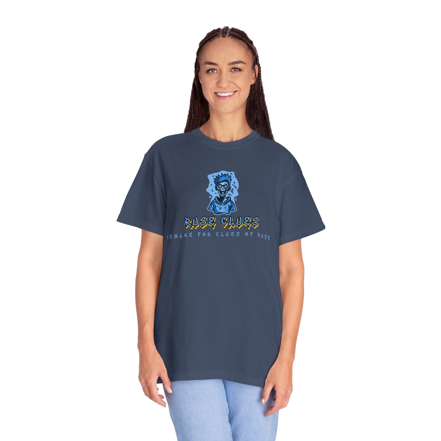 Garment-Dyed Ruse Clues T-Shirt - Unisex Graphic Shirt, Casual Wear, Gift for Friends, Street Fashion, Beach Day
