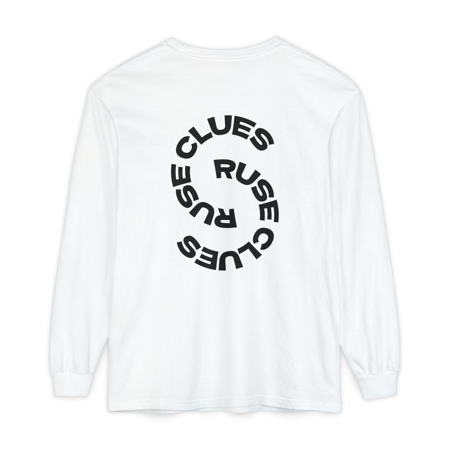 Unisex Garment-Dyed Long Sleeve Ruse Clues Tee, Casual Everyday Wear, Gift for Friends, Stylish Layering Piece, Trendy Fashion Statement