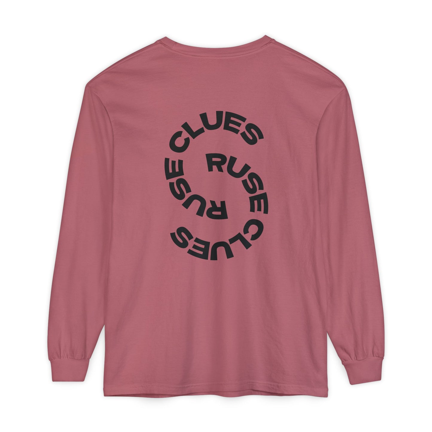 Unisex Garment-Dyed Long Sleeve Ruse Clues Tee, Casual Everyday Wear, Gift for Friends, Stylish Layering Piece, Trendy Fashion Statement