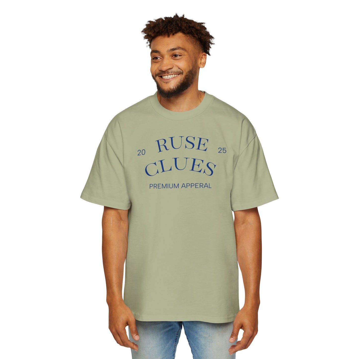 Men's Heavy Oversized Blue Print Ruse Clues Tee, Casual Fashion Shirt, Streetwear Top, Gift for Him, Comfort Tee, Everyday Wear