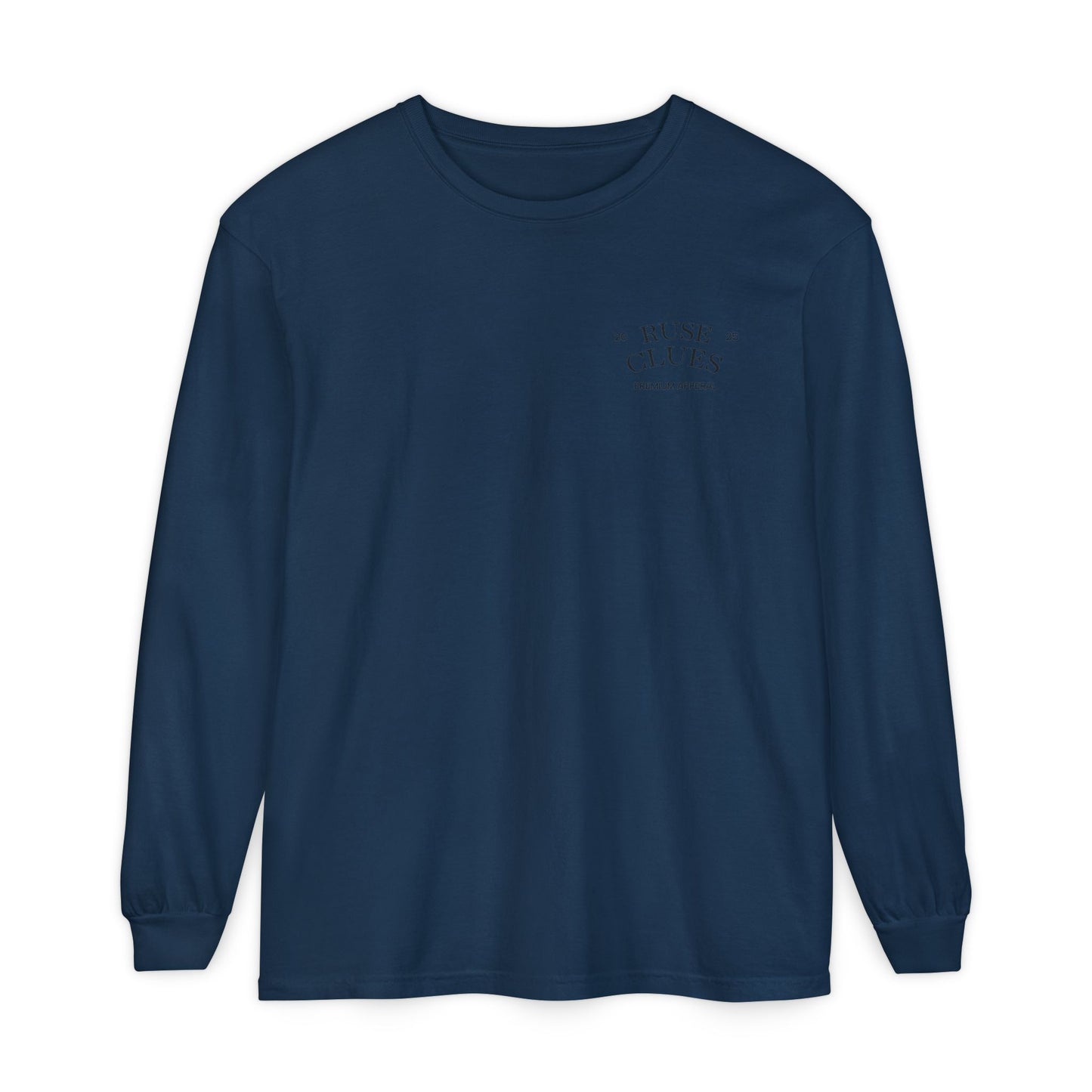 Unisex Garment-Dyed Long Sleeve Ruse Clues Tee, Casual Everyday Wear, Gift for Friends, Stylish Layering Piece, Trendy Fashion Statement