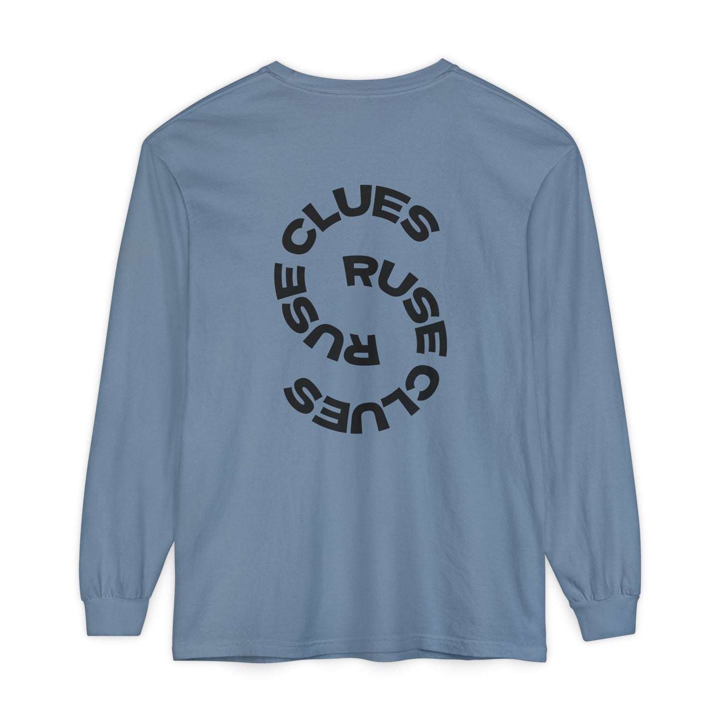 Unisex Garment-Dyed Long Sleeve Ruse Clues Tee, Casual Everyday Wear, Gift for Friends, Stylish Layering Piece, Trendy Fashion Statement