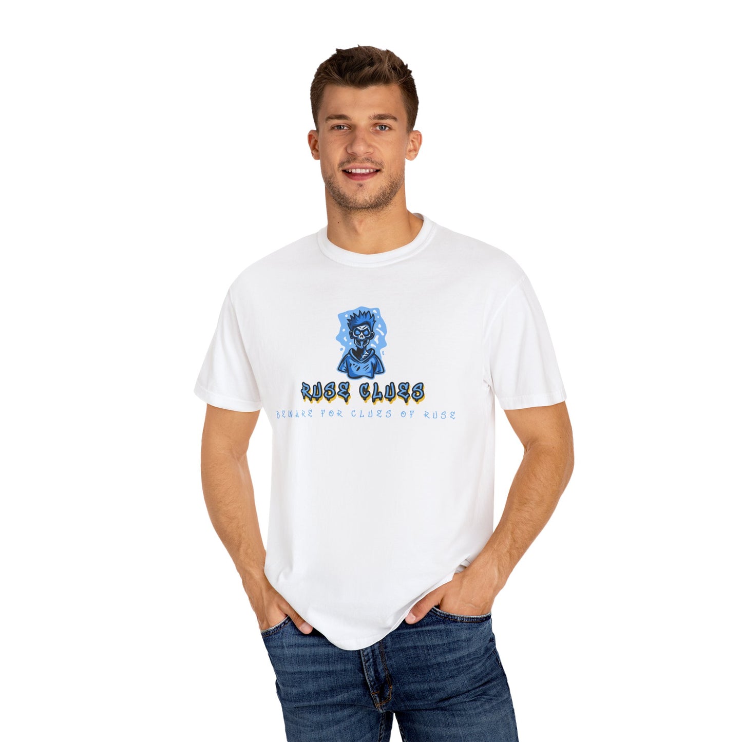 Garment-Dyed Ruse Clues T-Shirt - Unisex Graphic Shirt, Casual Wear, Gift for Friends, Street Fashion, Beach Day