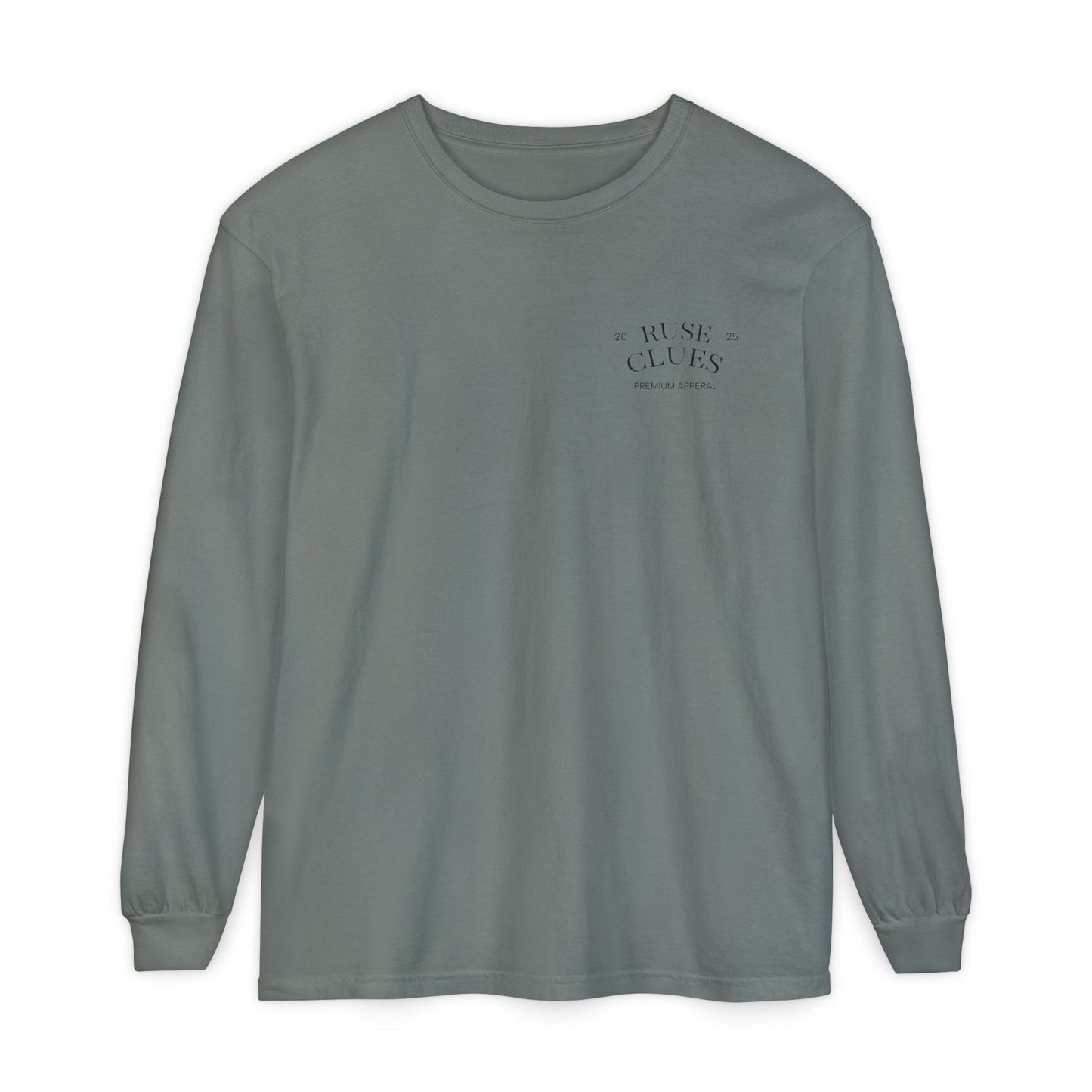 Unisex Garment-Dyed Long Sleeve Ruse Clues Tee, Casual Everyday Wear, Gift for Friends, Stylish Layering Piece, Trendy Fashion Statement