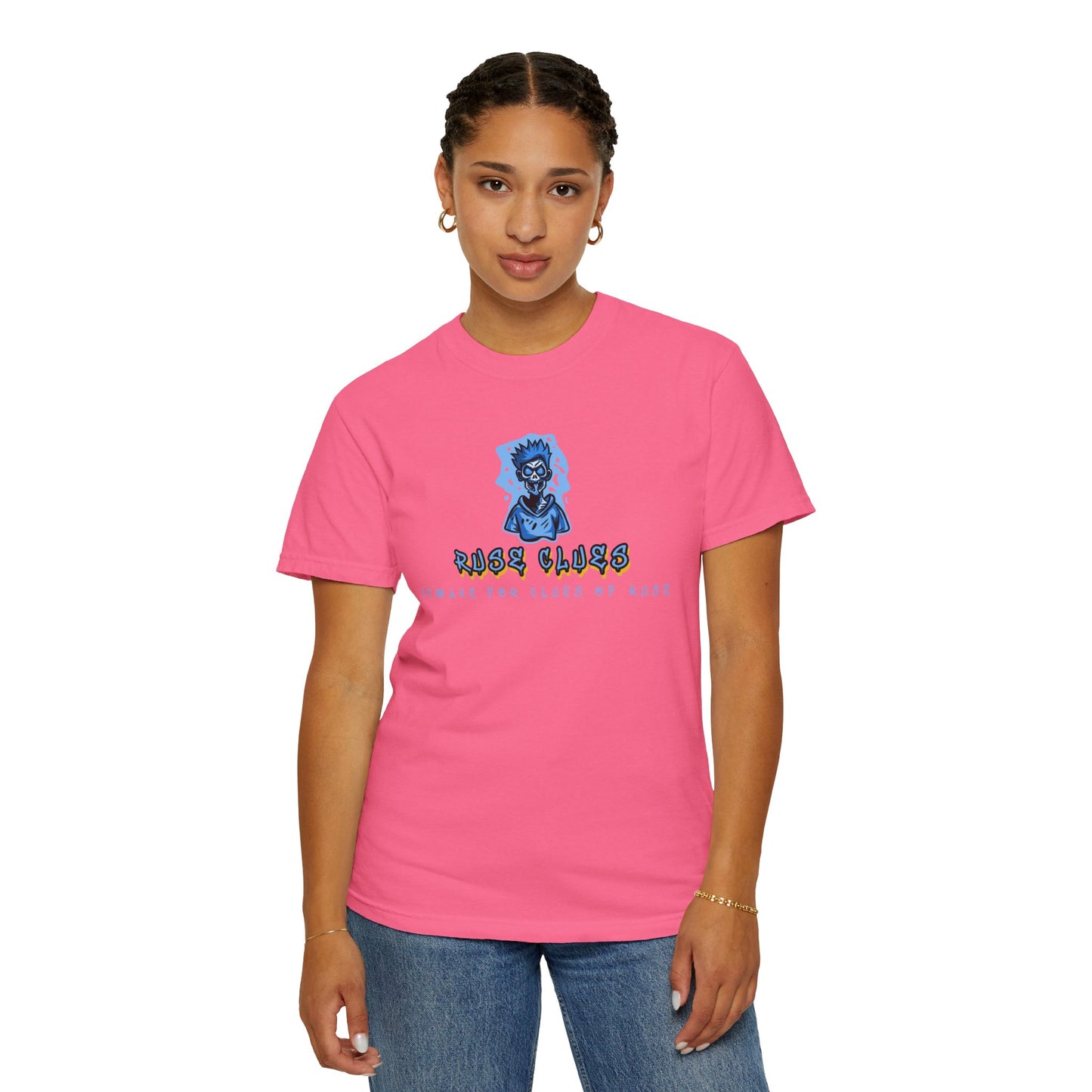 Garment-Dyed Ruse Clues T-Shirt - Unisex Graphic Shirt, Casual Wear, Gift for Friends, Street Fashion, Beach Day