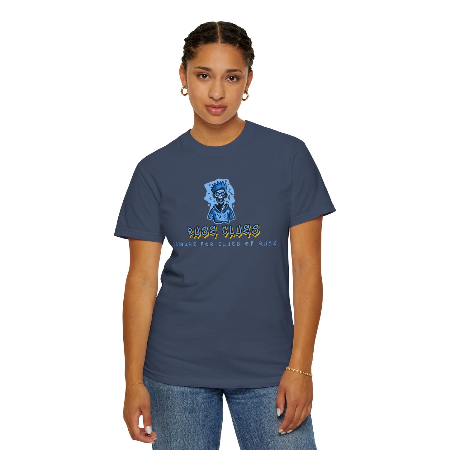 Garment-Dyed Ruse Clues T-Shirt - Unisex Graphic Shirt, Casual Wear, Gift for Friends, Street Fashion, Beach Day