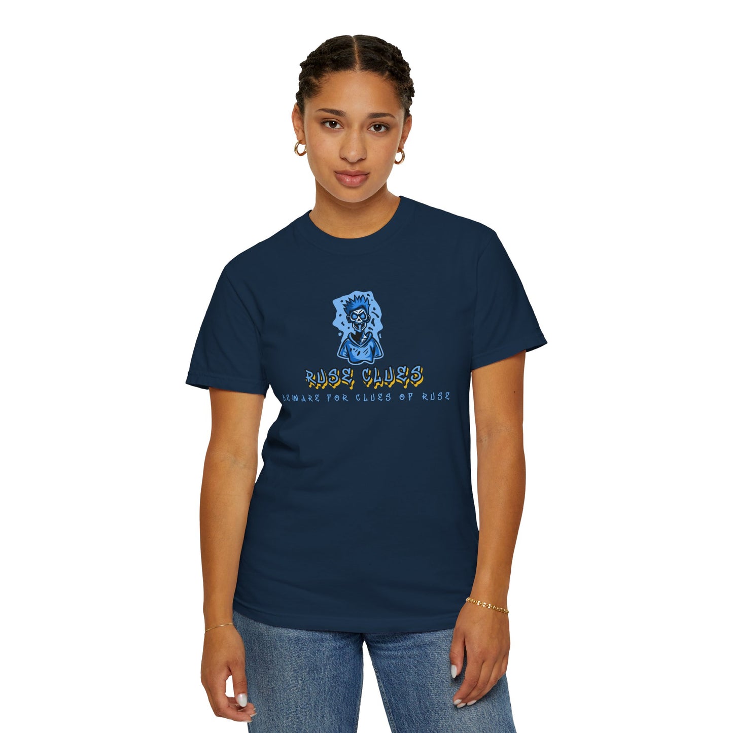 Garment-Dyed Ruse Clues T-Shirt - Unisex Graphic Shirt, Casual Wear, Gift for Friends, Street Fashion, Beach Day