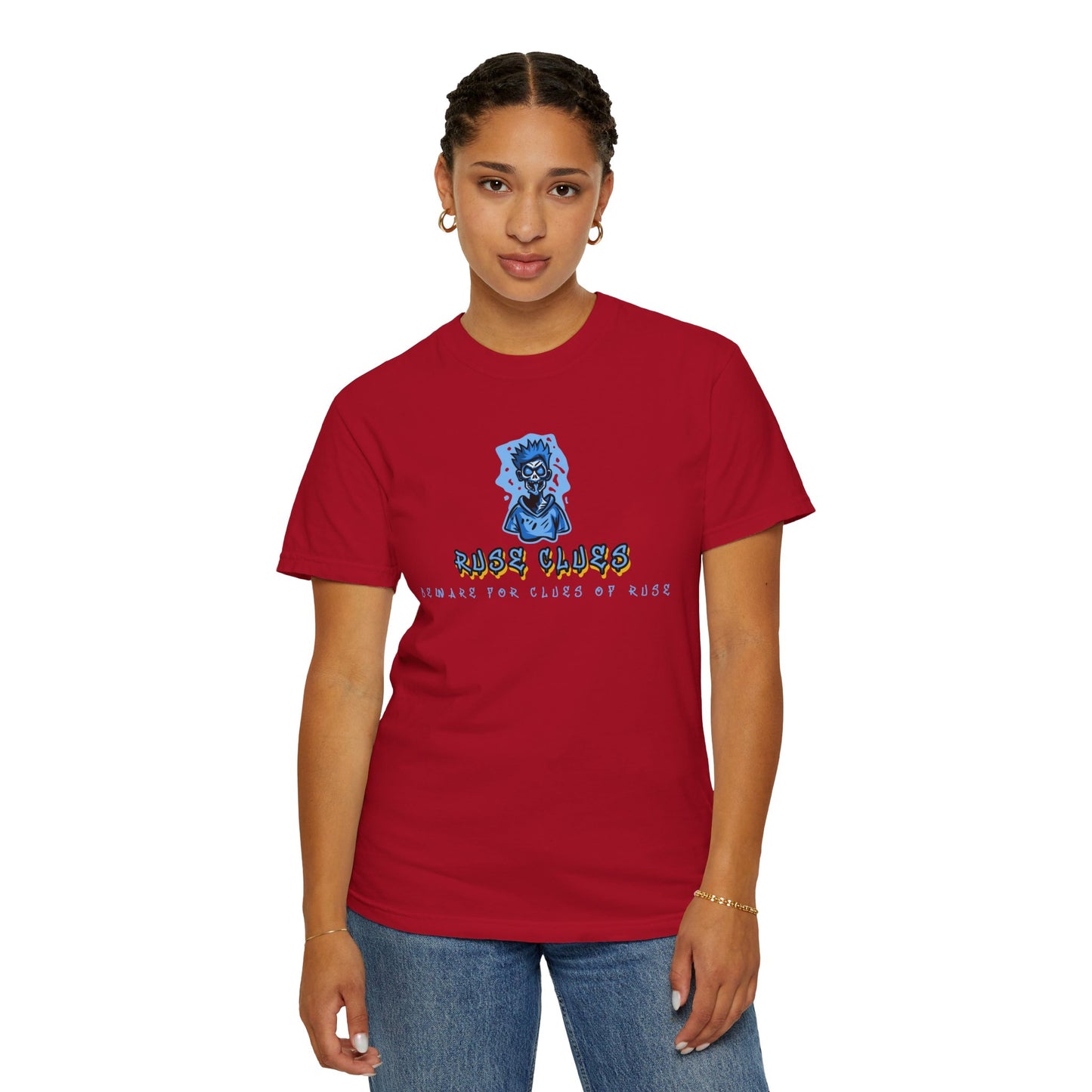 Garment-Dyed Ruse Clues T-Shirt - Unisex Graphic Shirt, Casual Wear, Gift for Friends, Street Fashion, Beach Day