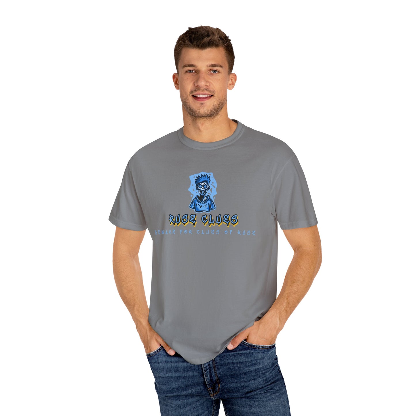 Garment-Dyed Ruse Clues T-Shirt - Unisex Graphic Shirt, Casual Wear, Gift for Friends, Street Fashion, Beach Day
