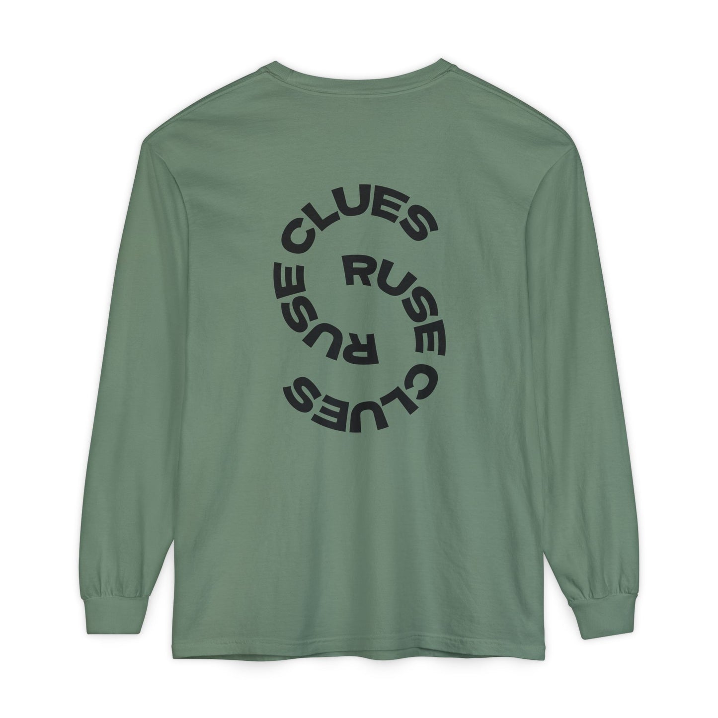 Unisex Garment-Dyed Long Sleeve Ruse Clues Tee, Casual Everyday Wear, Gift for Friends, Stylish Layering Piece, Trendy Fashion Statement
