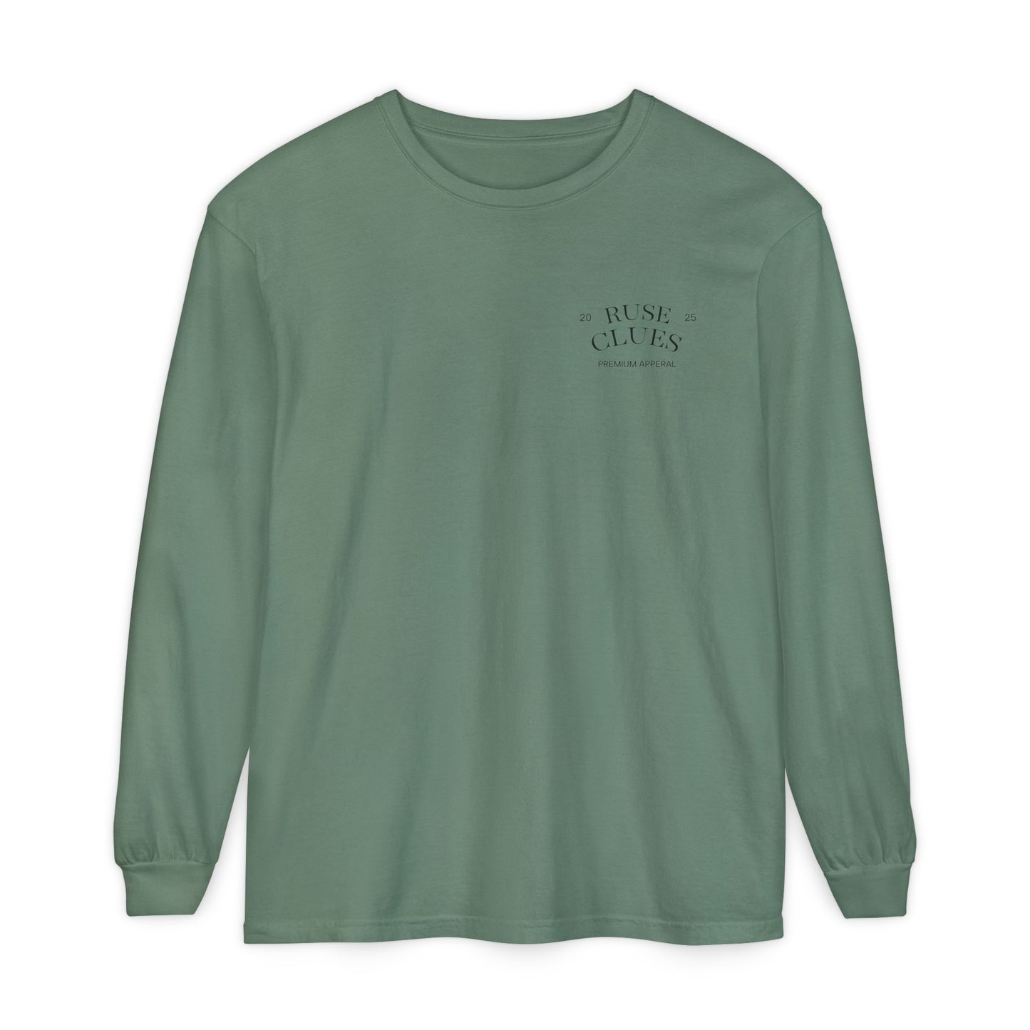 Unisex Garment-Dyed Long Sleeve Ruse Clues Tee, Casual Everyday Wear, Gift for Friends, Stylish Layering Piece, Trendy Fashion Statement