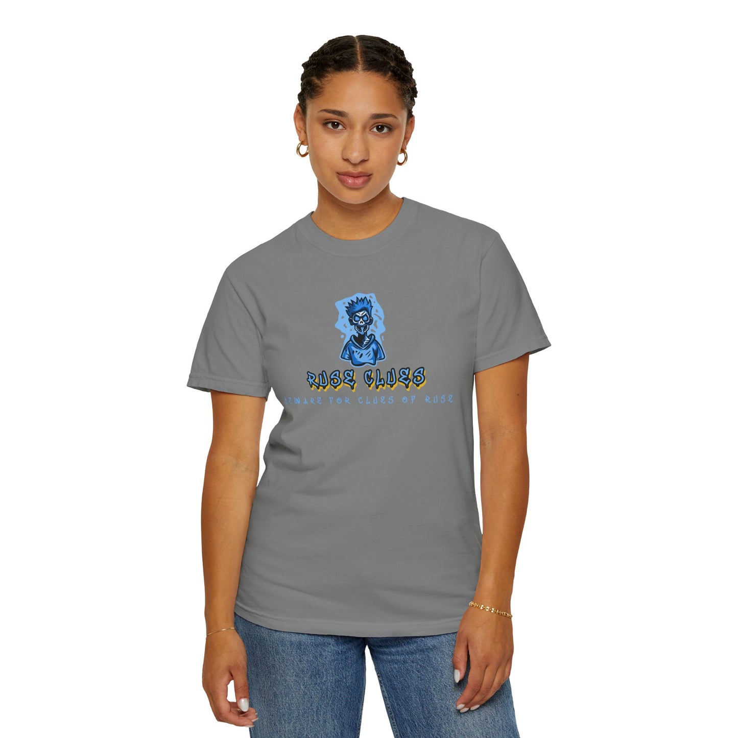 Garment-Dyed Ruse Clues T-Shirt - Unisex Graphic Shirt, Casual Wear, Gift for Friends, Street Fashion, Beach Day