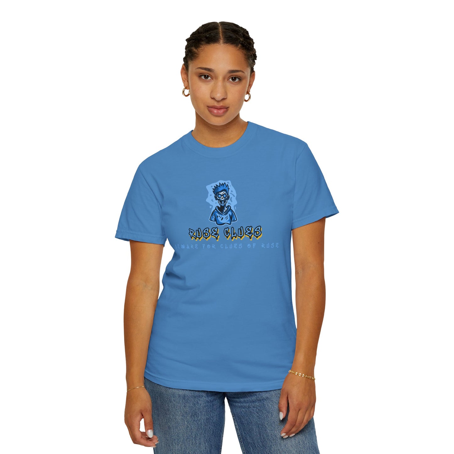 Garment-Dyed Ruse Clues T-Shirt - Unisex Graphic Shirt, Casual Wear, Gift for Friends, Street Fashion, Beach Day