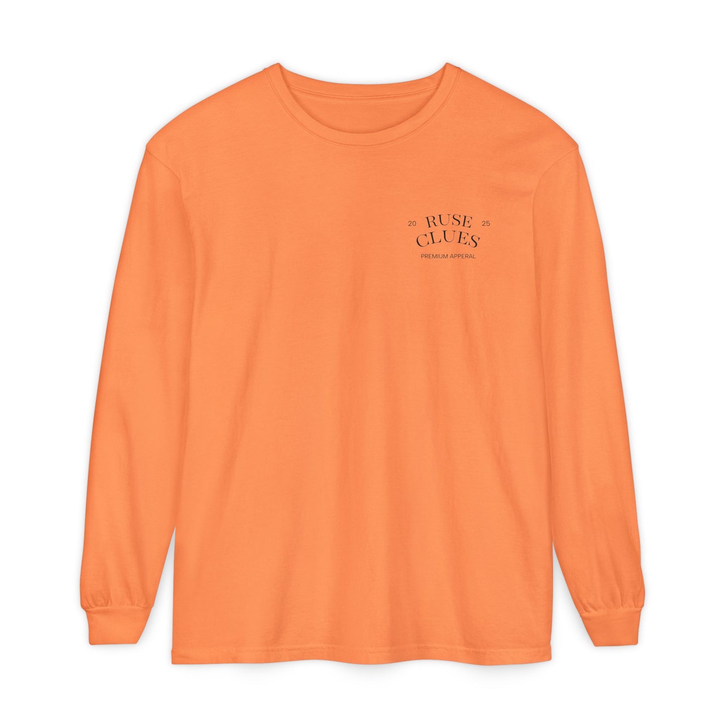 Unisex Garment-Dyed Long Sleeve Ruse Clues Tee, Casual Everyday Wear, Gift for Friends, Stylish Layering Piece, Trendy Fashion Statement