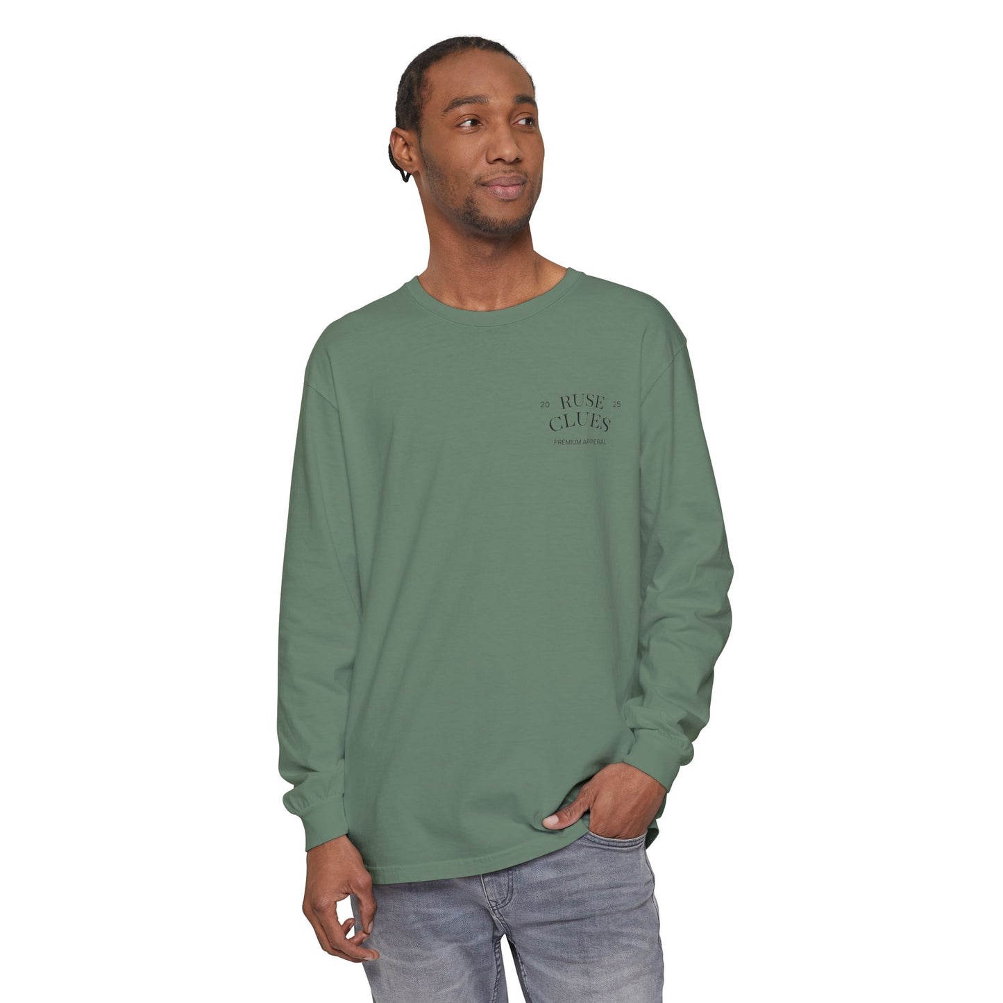 Unisex Garment-Dyed Long Sleeve Ruse Clues Tee, Casual Everyday Wear, Gift for Friends, Stylish Layering Piece, Trendy Fashion Statement
