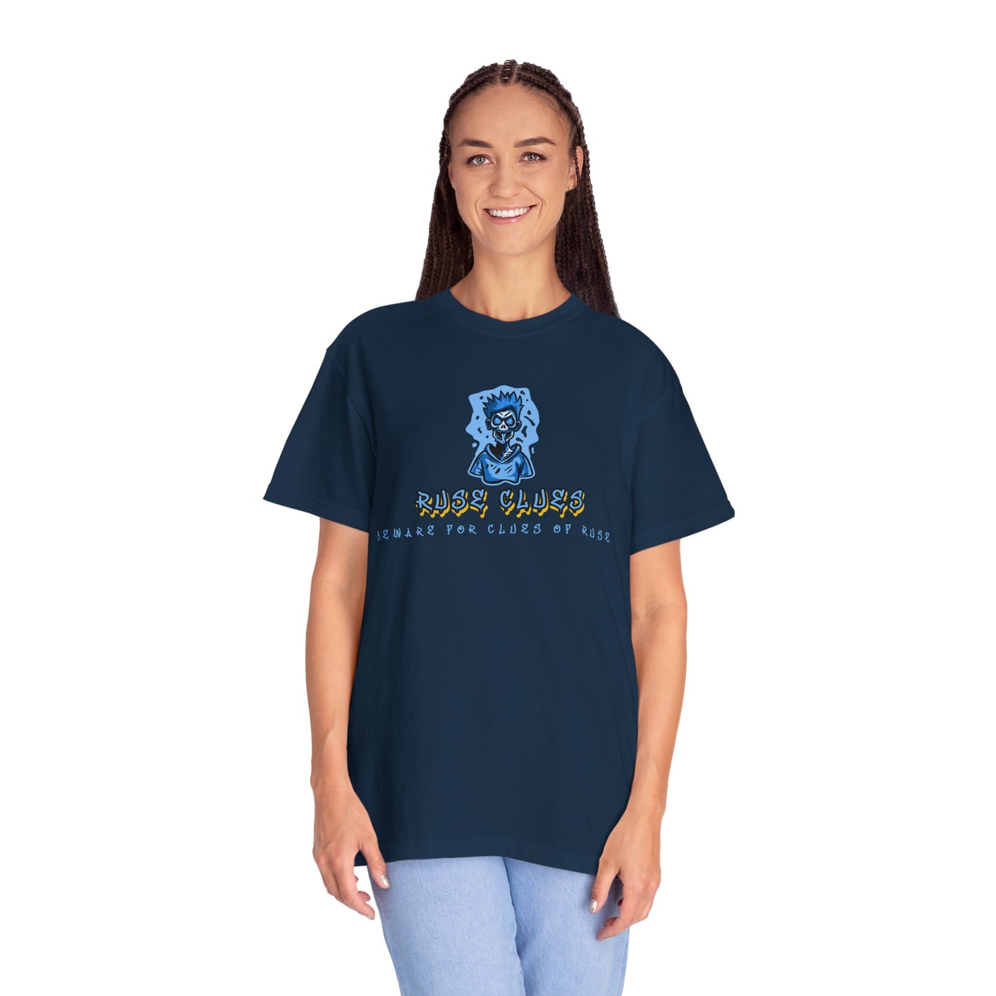 Garment-Dyed Ruse Clues T-Shirt - Unisex Graphic Shirt, Casual Wear, Gift for Friends, Street Fashion, Beach Day