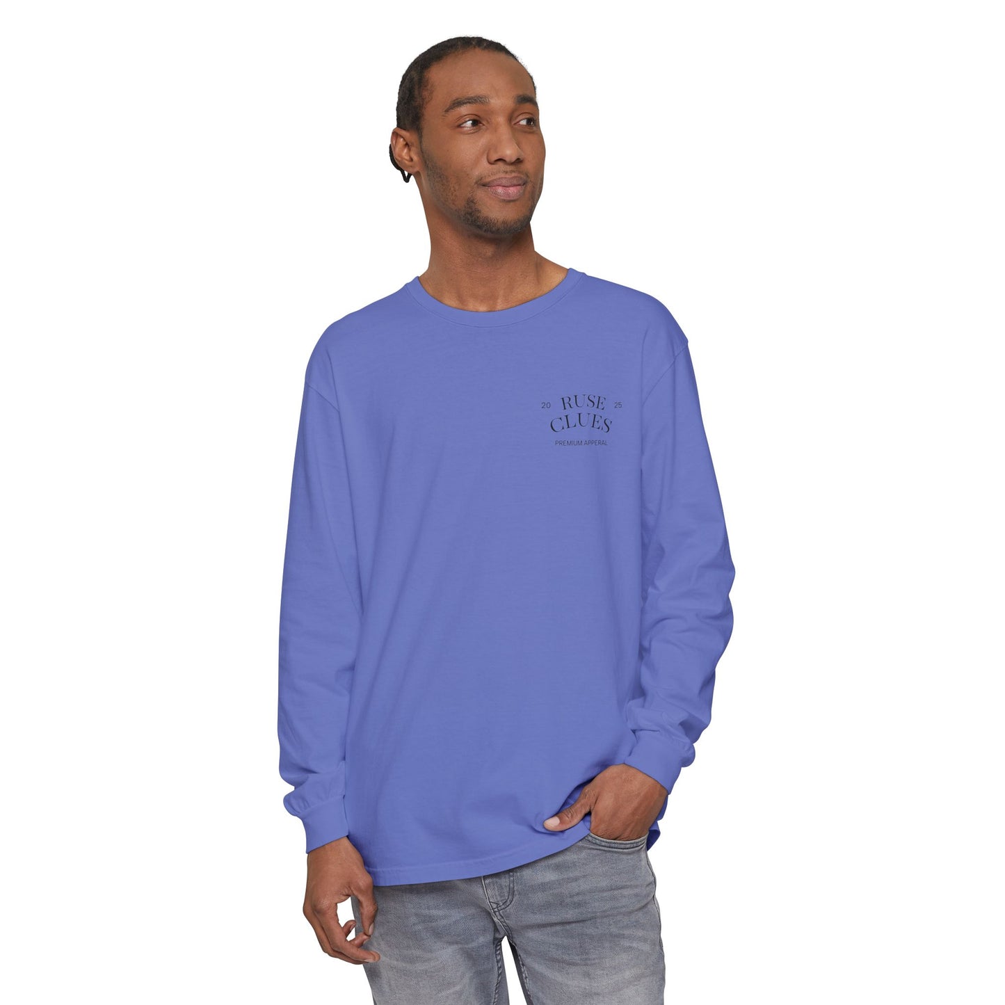 Unisex Garment-Dyed Long Sleeve Ruse Clues Tee, Casual Everyday Wear, Gift for Friends, Stylish Layering Piece, Trendy Fashion Statement
