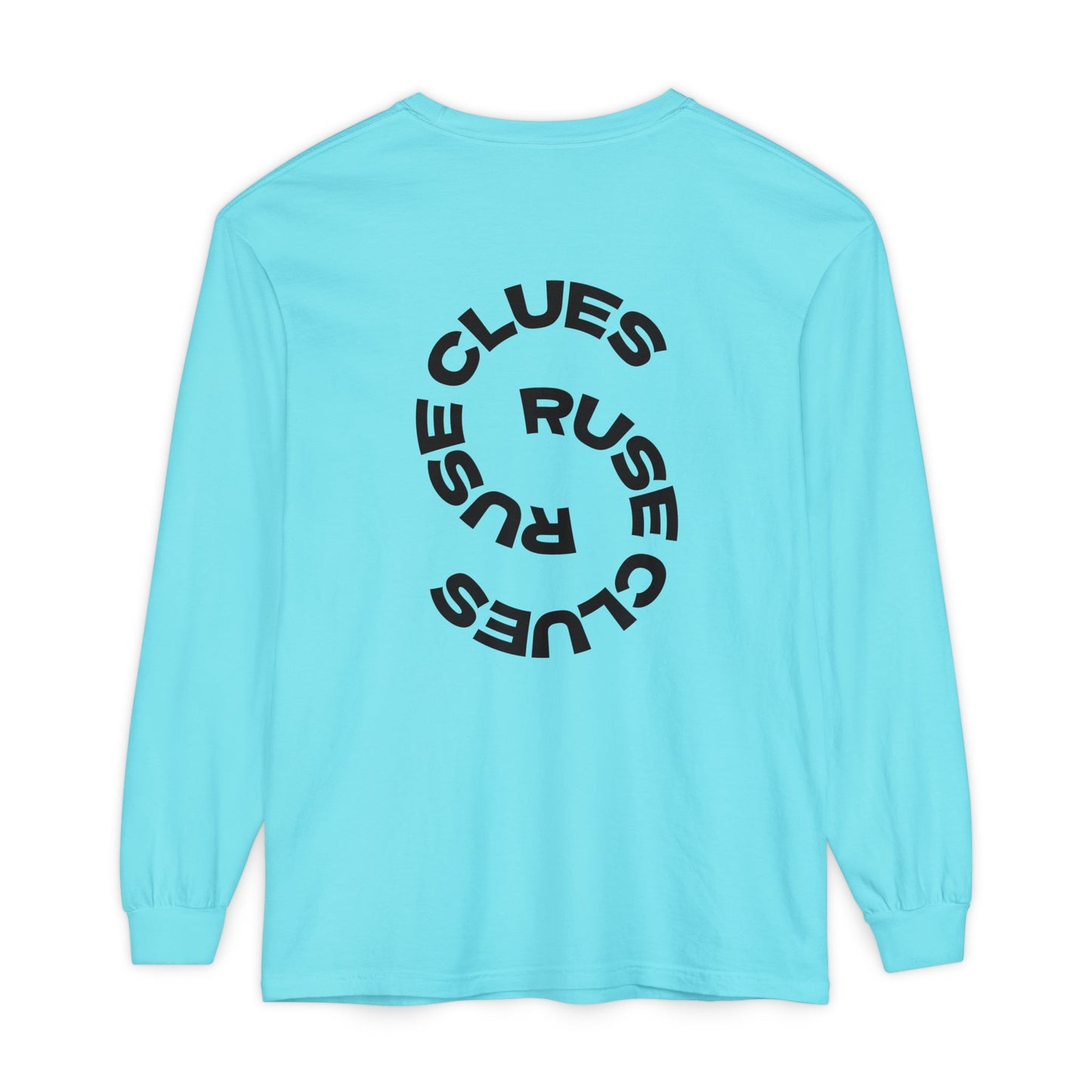 Unisex Garment-Dyed Long Sleeve Ruse Clues Tee, Casual Everyday Wear, Gift for Friends, Stylish Layering Piece, Trendy Fashion Statement