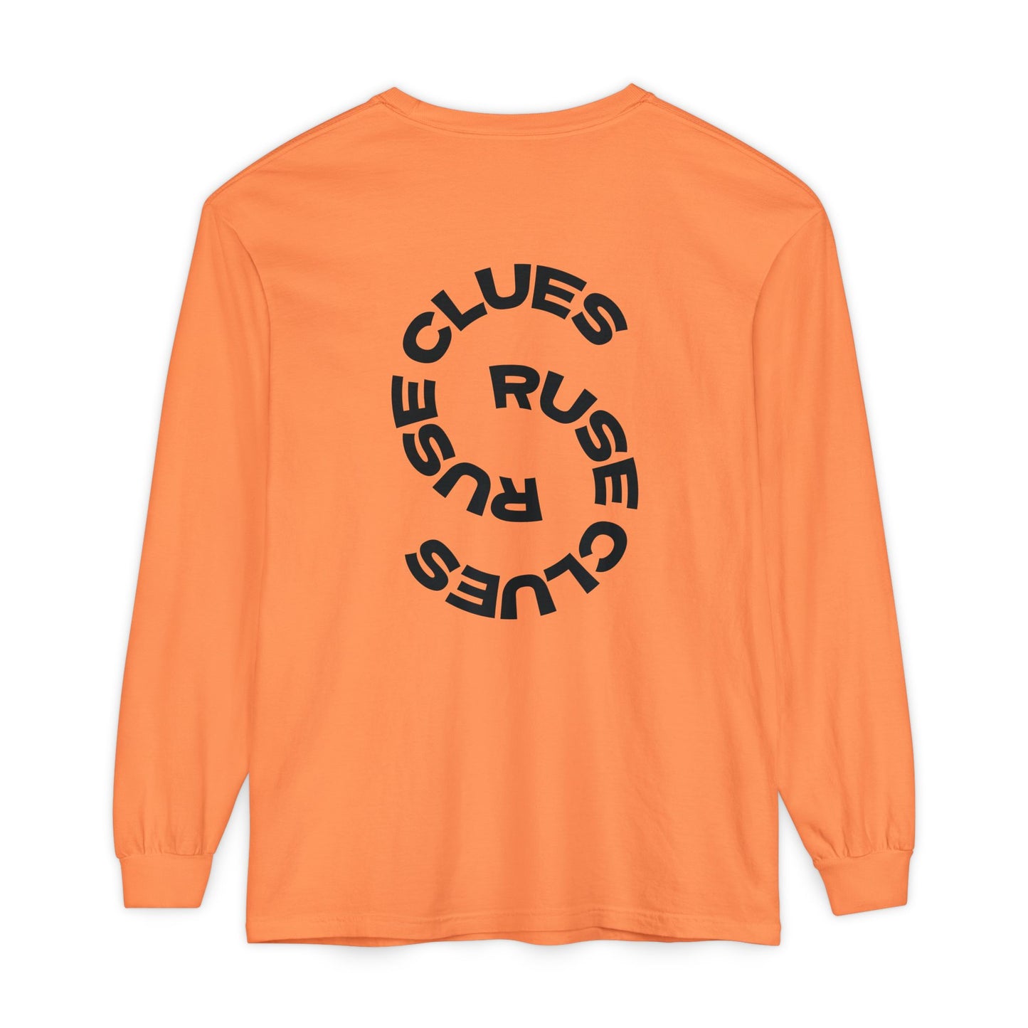Unisex Garment-Dyed Long Sleeve Ruse Clues Tee, Casual Everyday Wear, Gift for Friends, Stylish Layering Piece, Trendy Fashion Statement