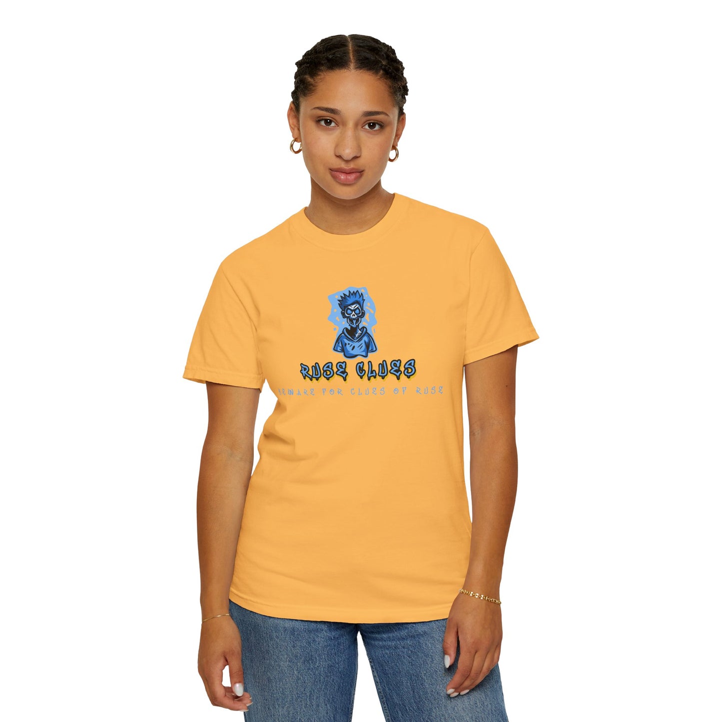Garment-Dyed Ruse Clues T-Shirt - Unisex Graphic Shirt, Casual Wear, Gift for Friends, Street Fashion, Beach Day