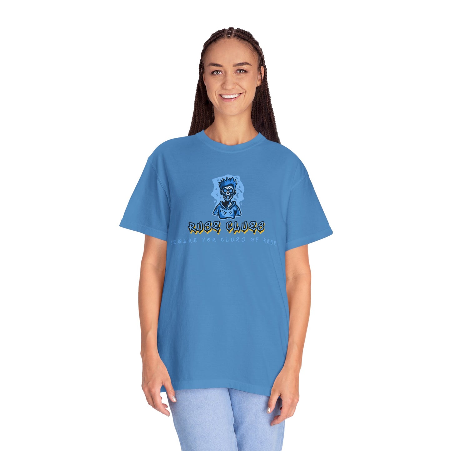 Garment-Dyed Ruse Clues T-Shirt - Unisex Graphic Shirt, Casual Wear, Gift for Friends, Street Fashion, Beach Day