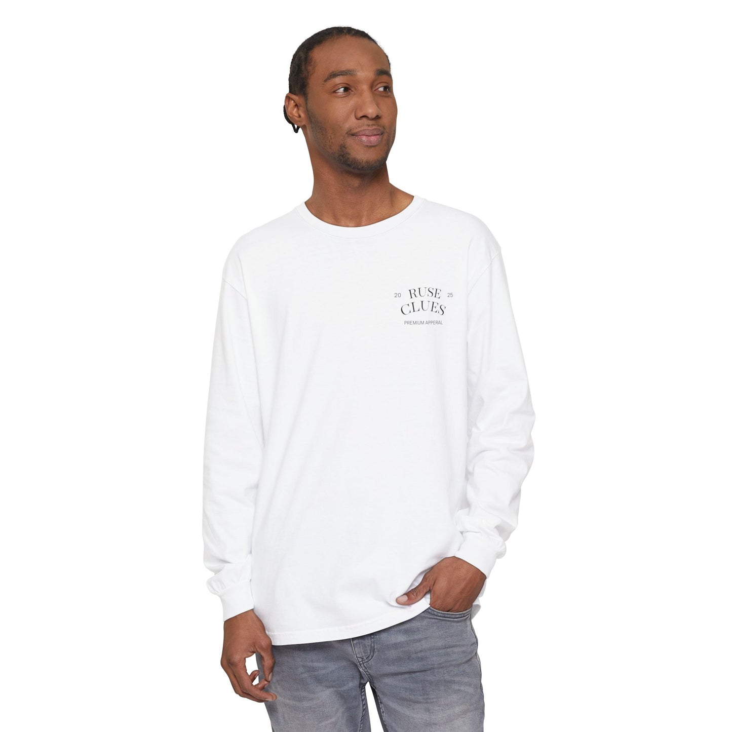 Unisex Garment-Dyed Long Sleeve Ruse Clues Tee, Casual Everyday Wear, Gift for Friends, Stylish Layering Piece, Trendy Fashion Statement