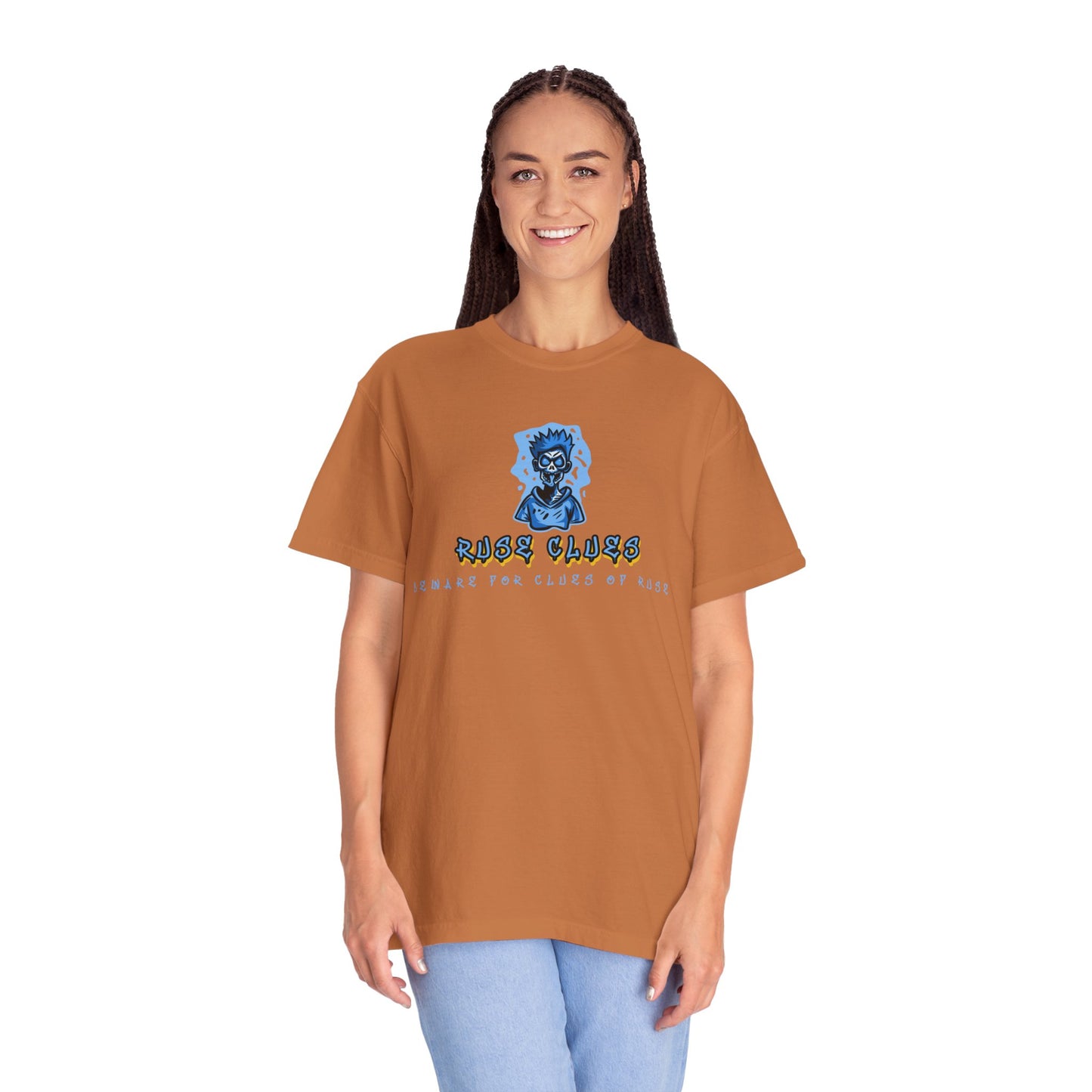 Garment-Dyed Ruse Clues T-Shirt - Unisex Graphic Shirt, Casual Wear, Gift for Friends, Street Fashion, Beach Day
