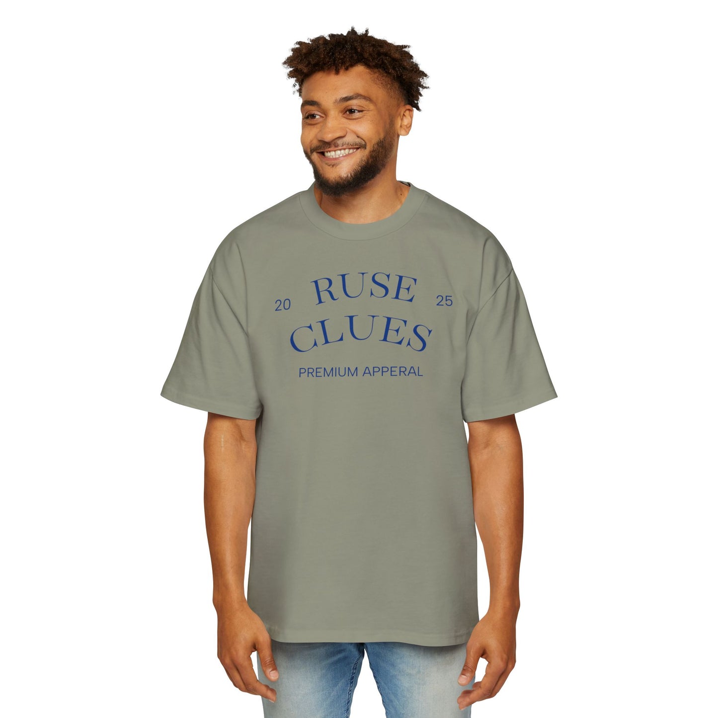 Men's Heavy Oversized Blue Print Ruse Clues Tee, Casual Fashion Shirt, Streetwear Top, Gift for Him, Comfort Tee, Everyday Wear