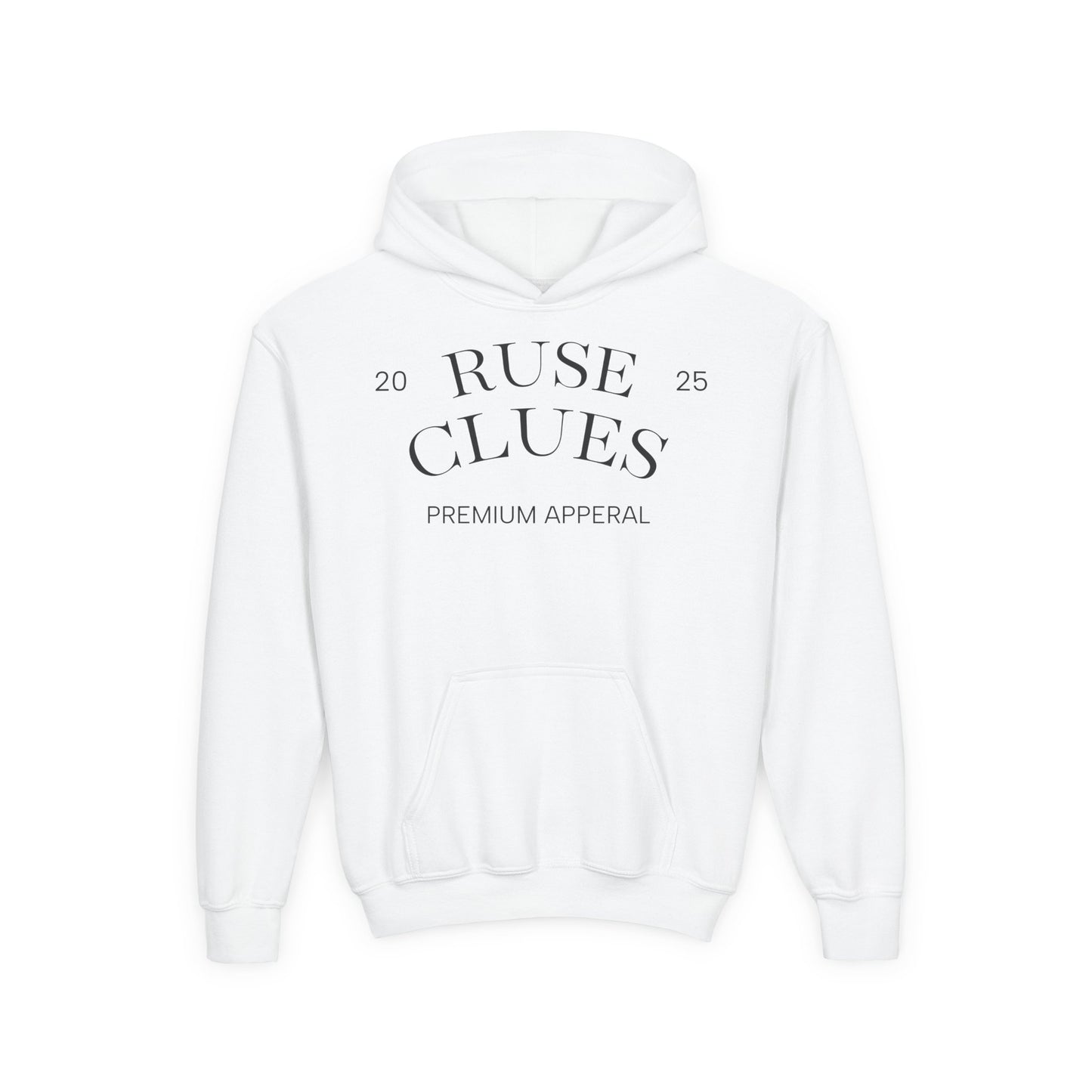 Youth Heavy Blend RUSE CLUES Sweatshirt, Cozy Hoodie, Gift for Teens, Casual Wear, Unisex Hooded Sweatshirt