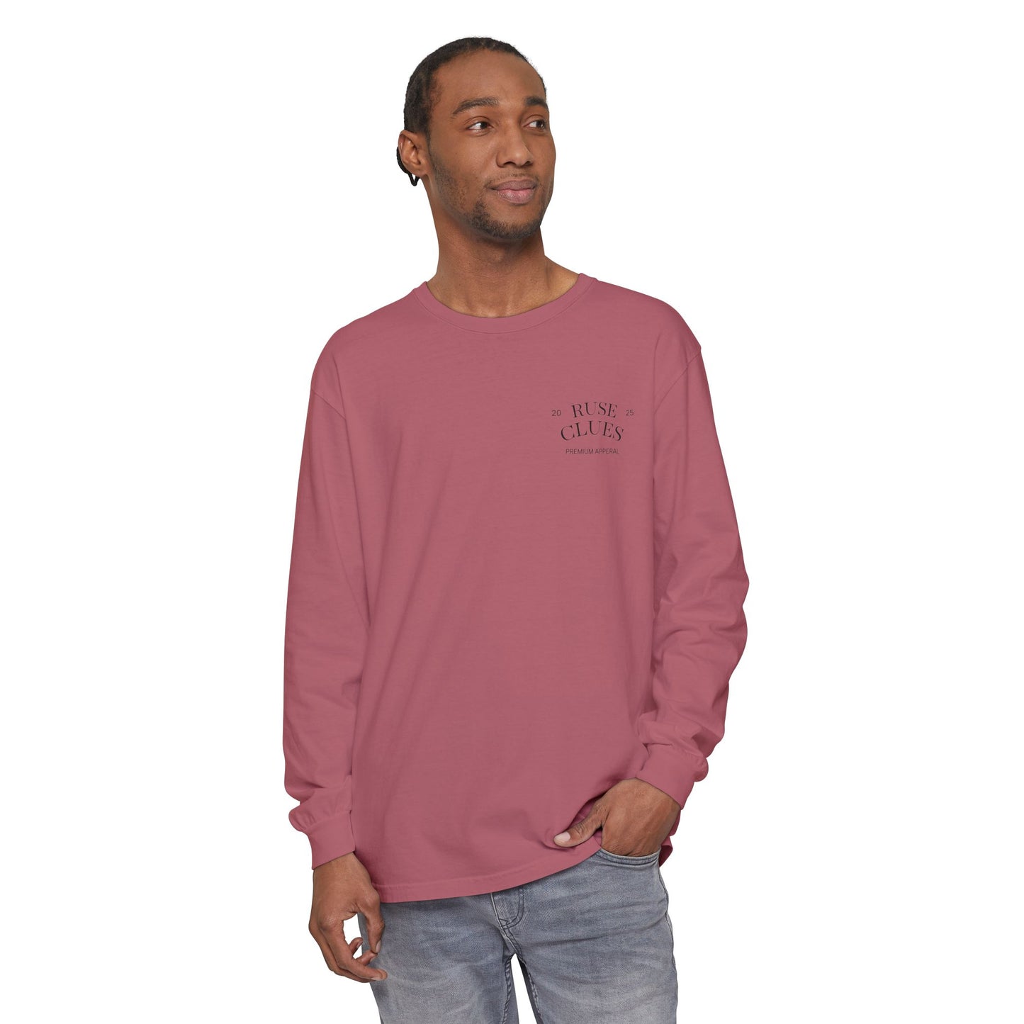 Unisex Garment-Dyed Long Sleeve Ruse Clues Tee, Casual Everyday Wear, Gift for Friends, Stylish Layering Piece, Trendy Fashion Statement