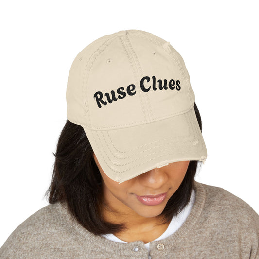 Distressed Dad Hat with Ruse Clues Embroidery | Casual Style Cap for Outdoor Adventures, Gifts for Dads, Unisex Fashion, Great for Summer BBQs