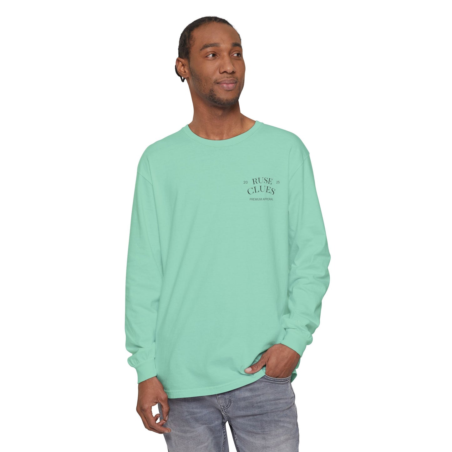 Unisex Garment-Dyed Long Sleeve Ruse Clues Tee, Casual Everyday Wear, Gift for Friends, Stylish Layering Piece, Trendy Fashion Statement
