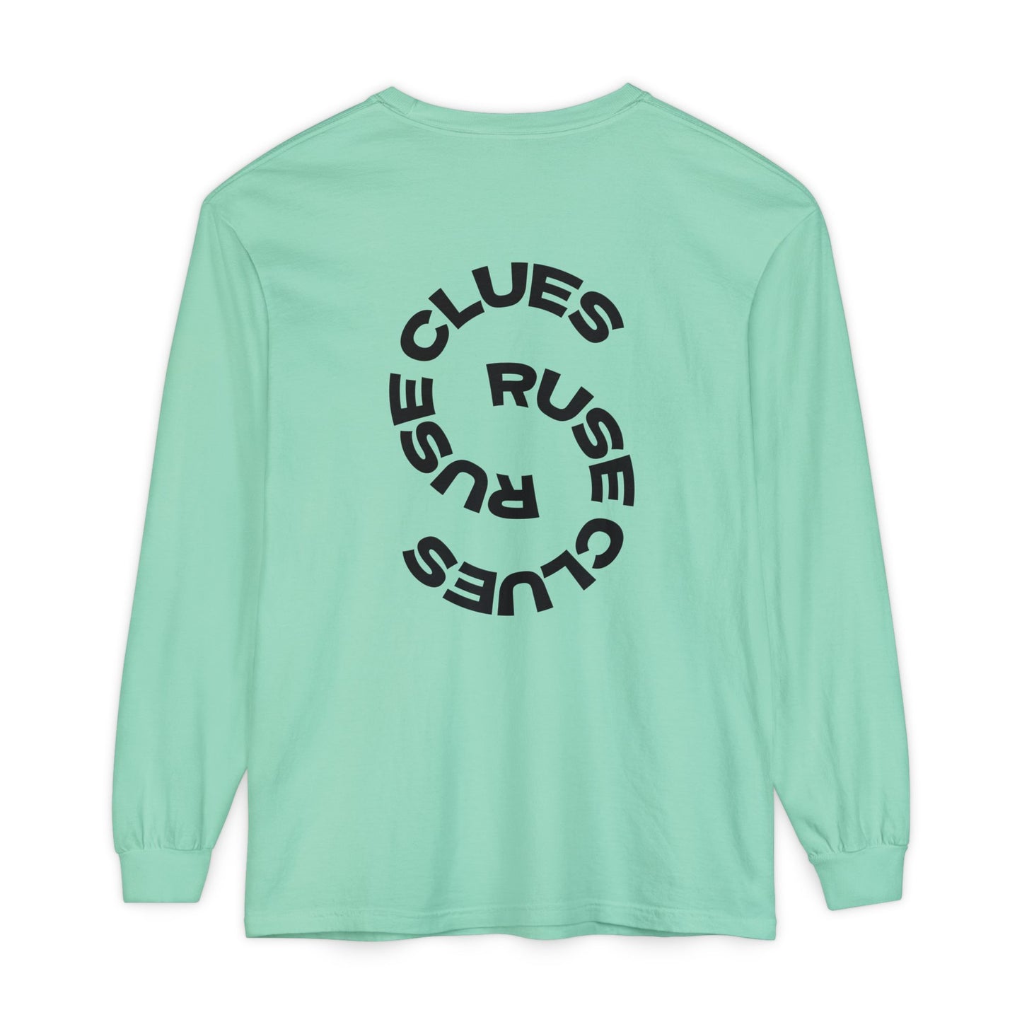 Unisex Garment-Dyed Long Sleeve Ruse Clues Tee, Casual Everyday Wear, Gift for Friends, Stylish Layering Piece, Trendy Fashion Statement