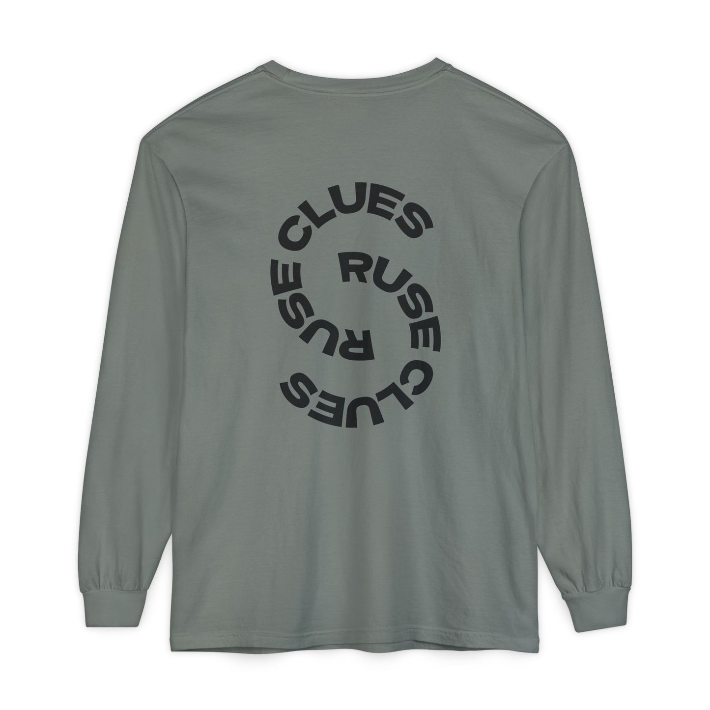 Unisex Garment-Dyed Long Sleeve Ruse Clues Tee, Casual Everyday Wear, Gift for Friends, Stylish Layering Piece, Trendy Fashion Statement