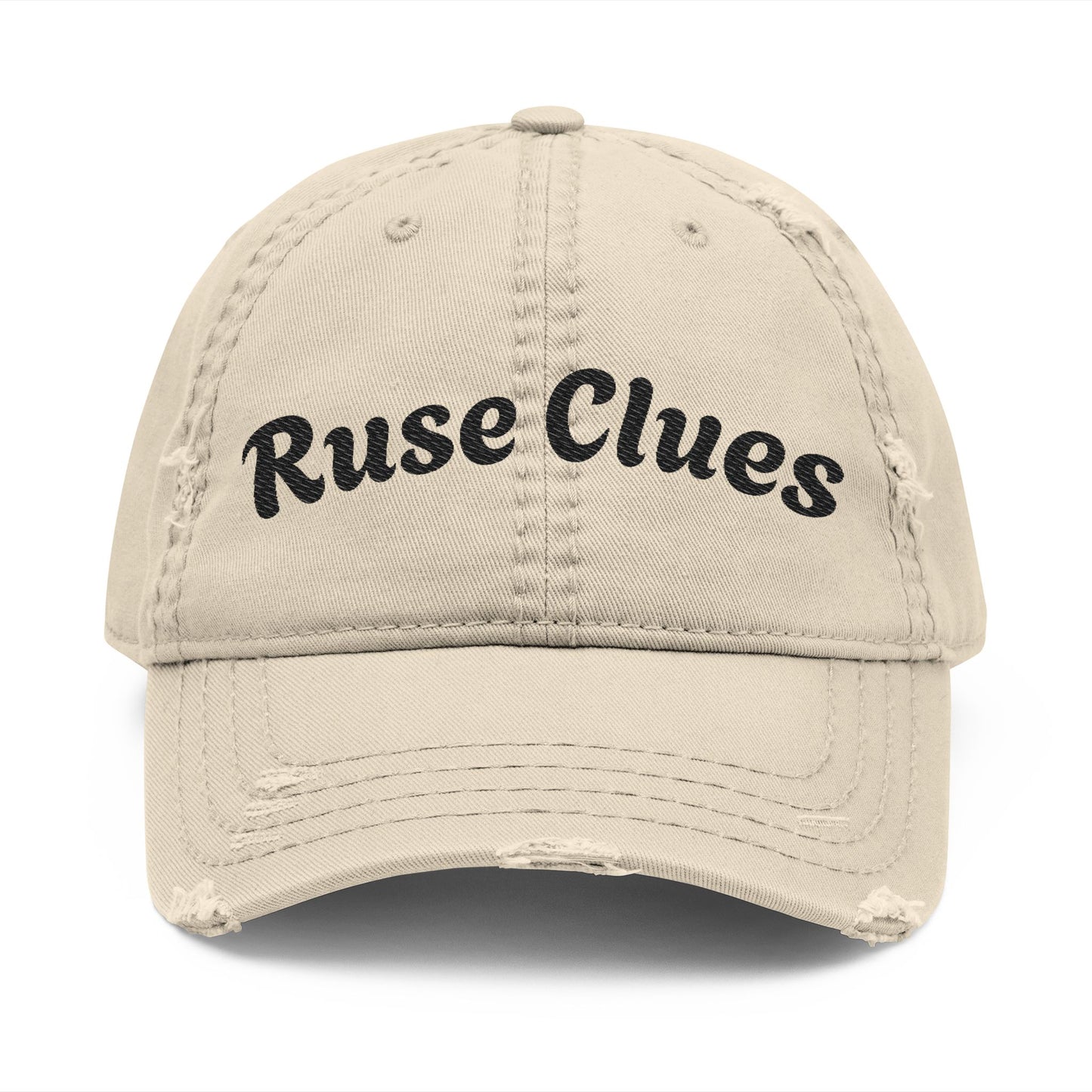 Distressed Dad Hat with Ruse Clues Embroidery | Casual Style Cap for Outdoor Adventures, Gifts for Dads, Unisex Fashion, Great for Summer BBQs
