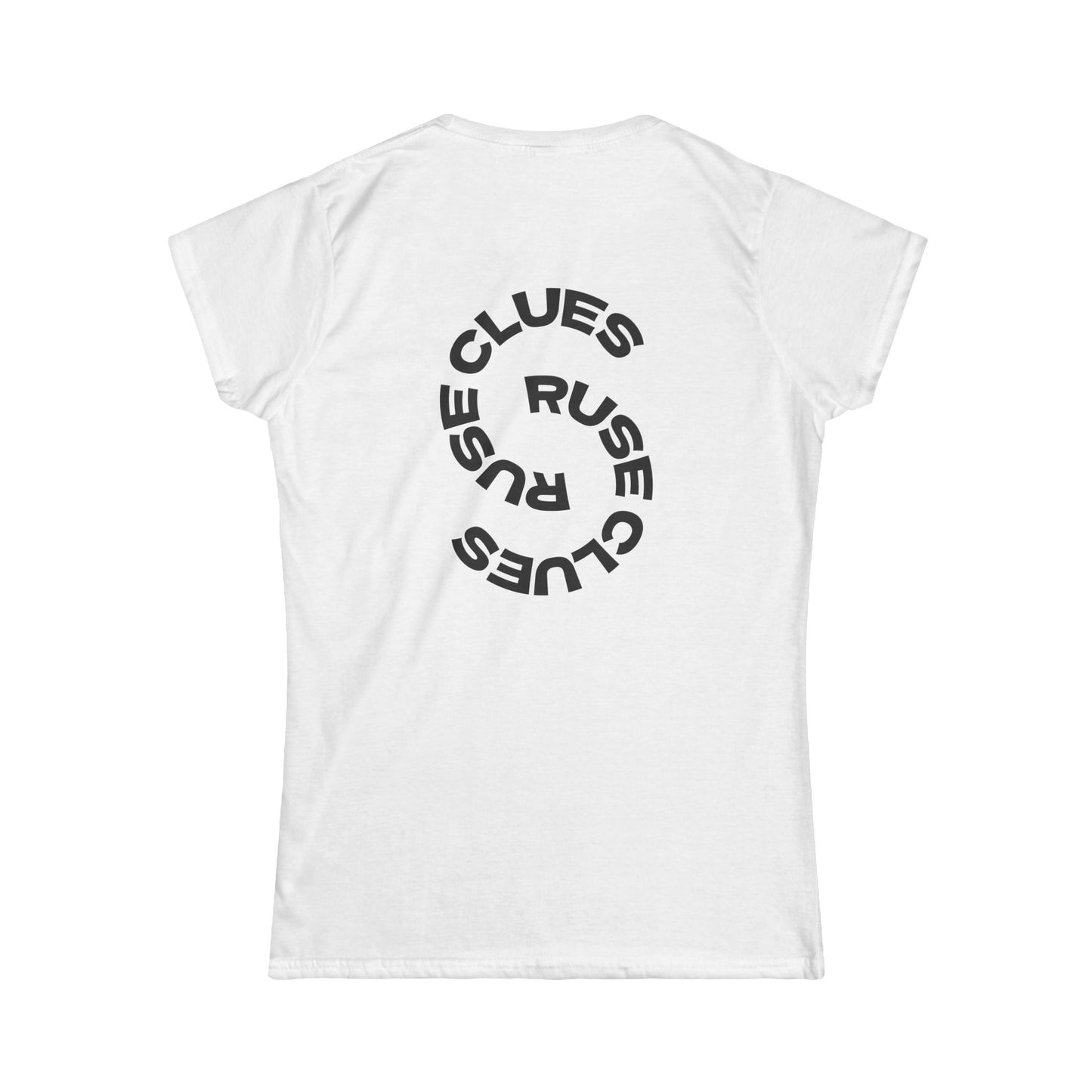 Women's Graphic Ruse Clues Tee, Casual T-Shirt, Everyday Wear, Gift for Friends, Fun Summer Top