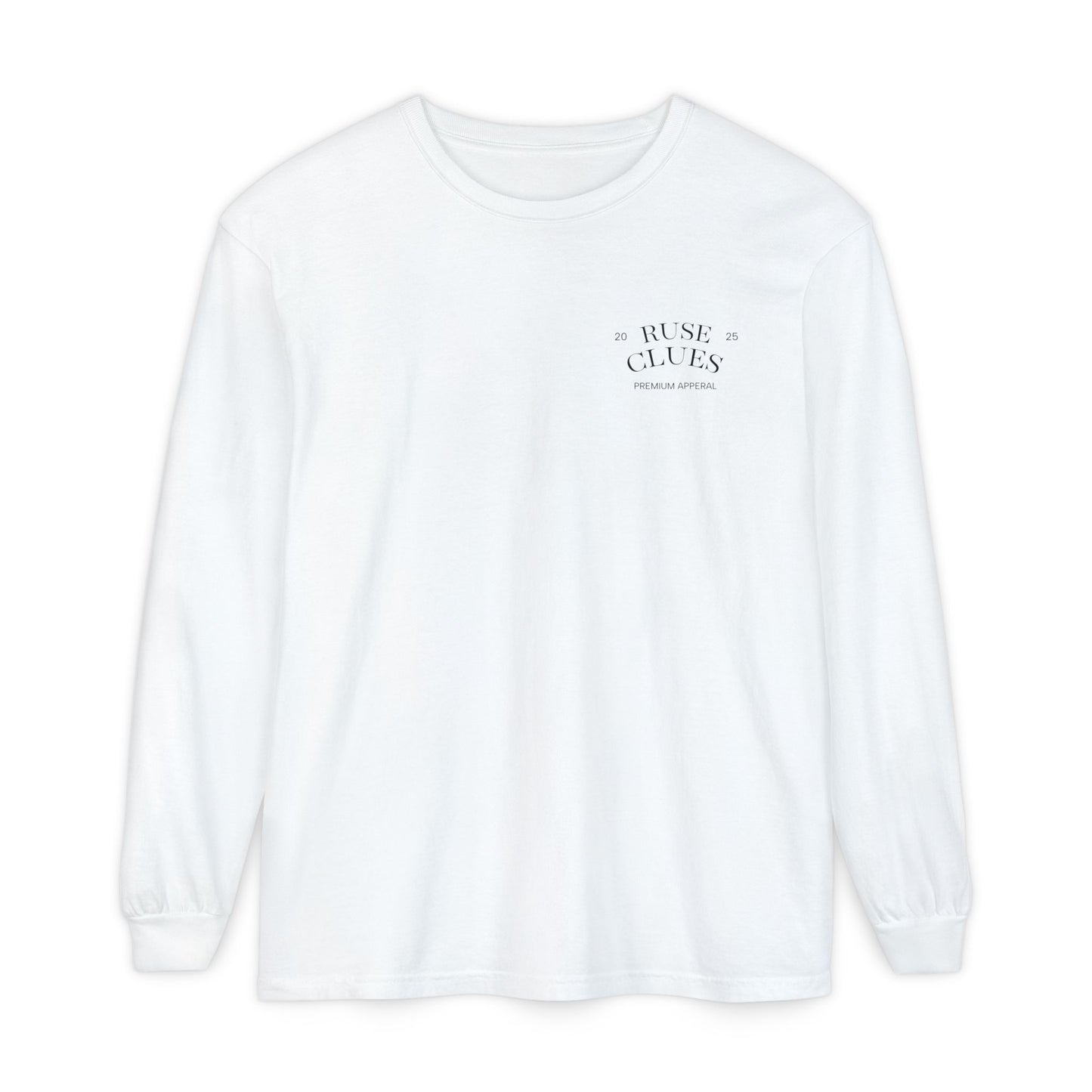 Unisex Garment-Dyed Long Sleeve Ruse Clues Tee, Casual Everyday Wear, Gift for Friends, Stylish Layering Piece, Trendy Fashion Statement