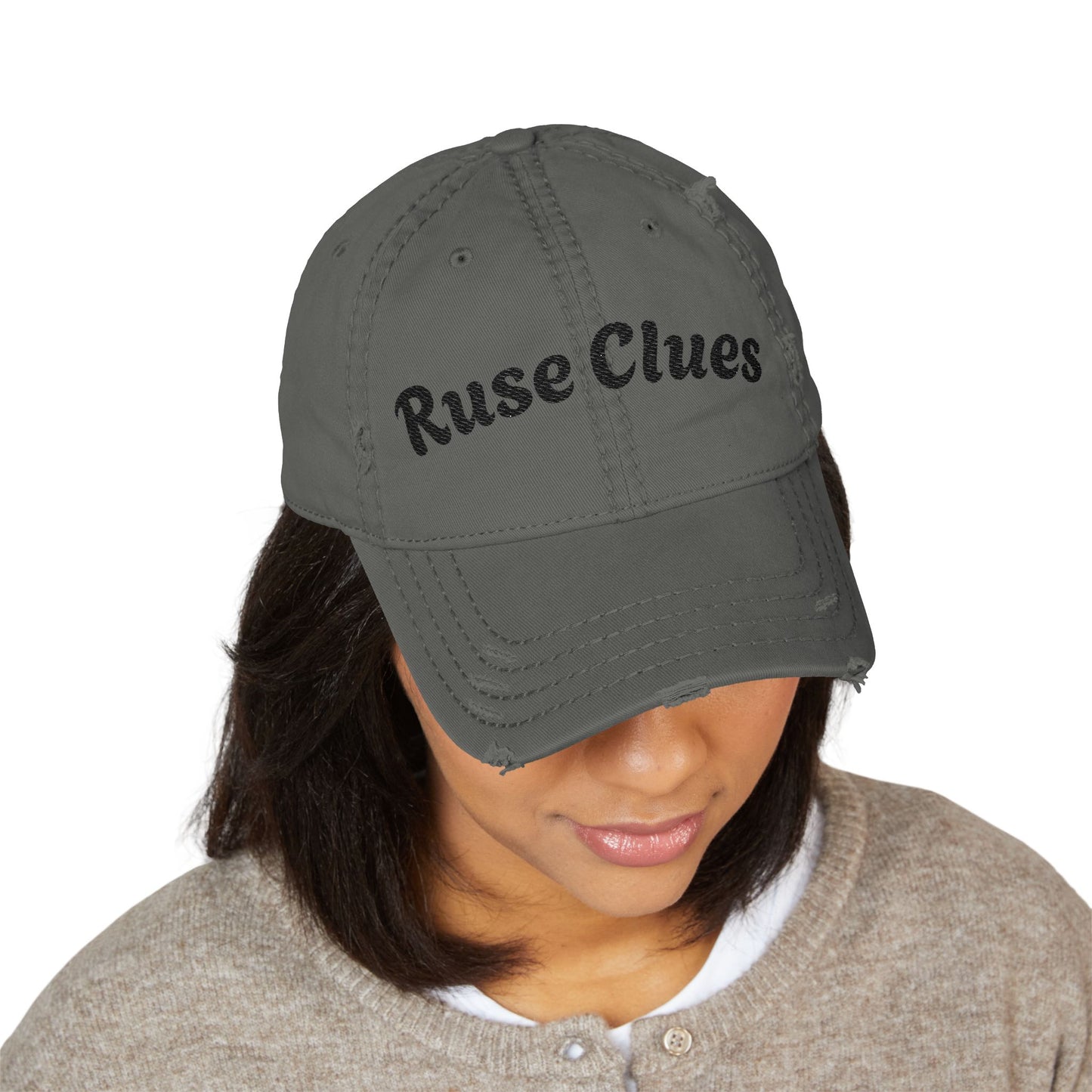 Distressed Dad Hat with Ruse Clues Embroidery | Casual Style Cap for Outdoor Adventures, Gifts for Dads, Unisex Fashion, Great for Summer BBQs